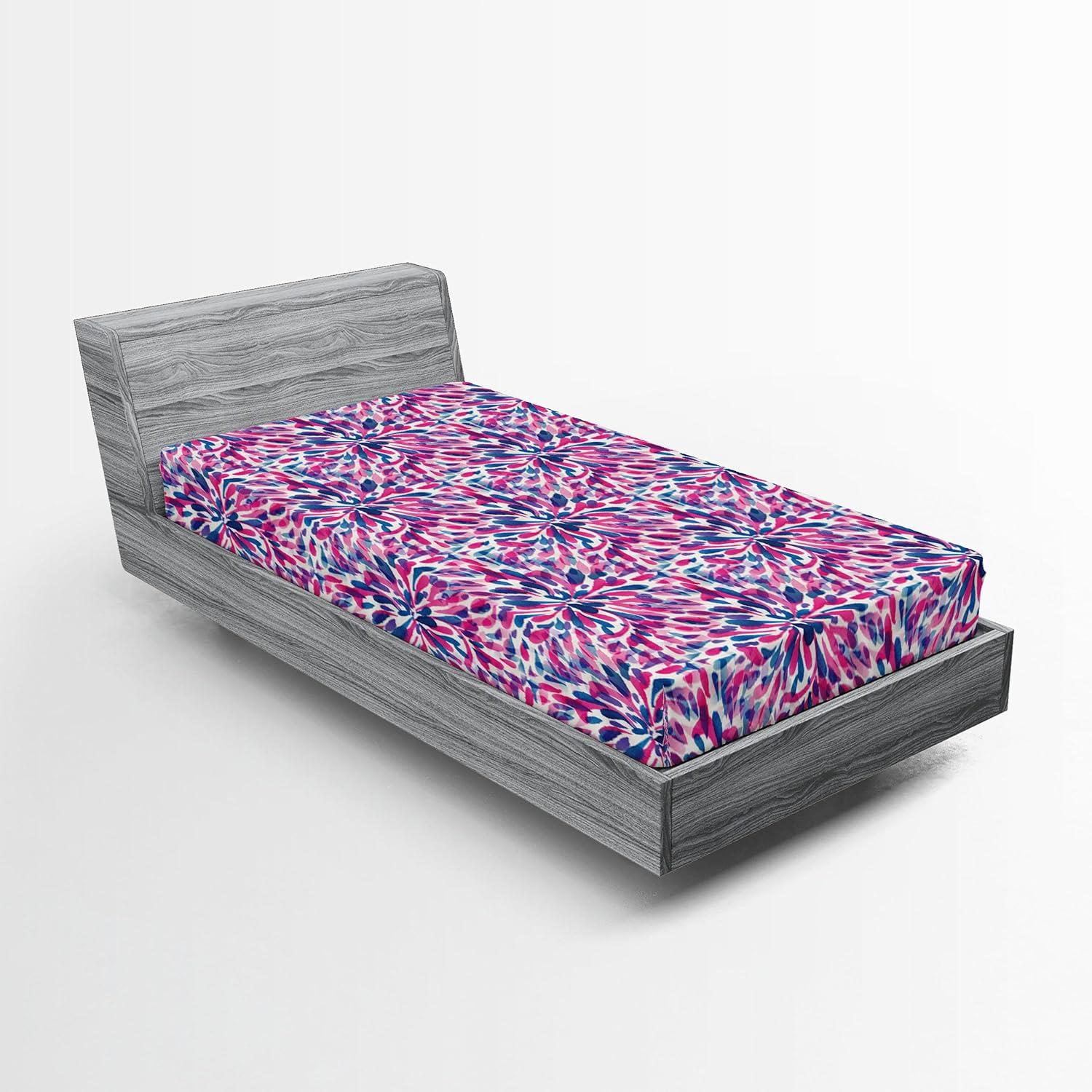 imageAmbesonne Floral Fitted Sheet Valentines Day Theme Grunge Style Repetitive Rose Flowers Abstract Decorative Soft Bedding AllRound Elastic Pocket California King Pale Fuchsia and SepiaHot Pink and Night Blue