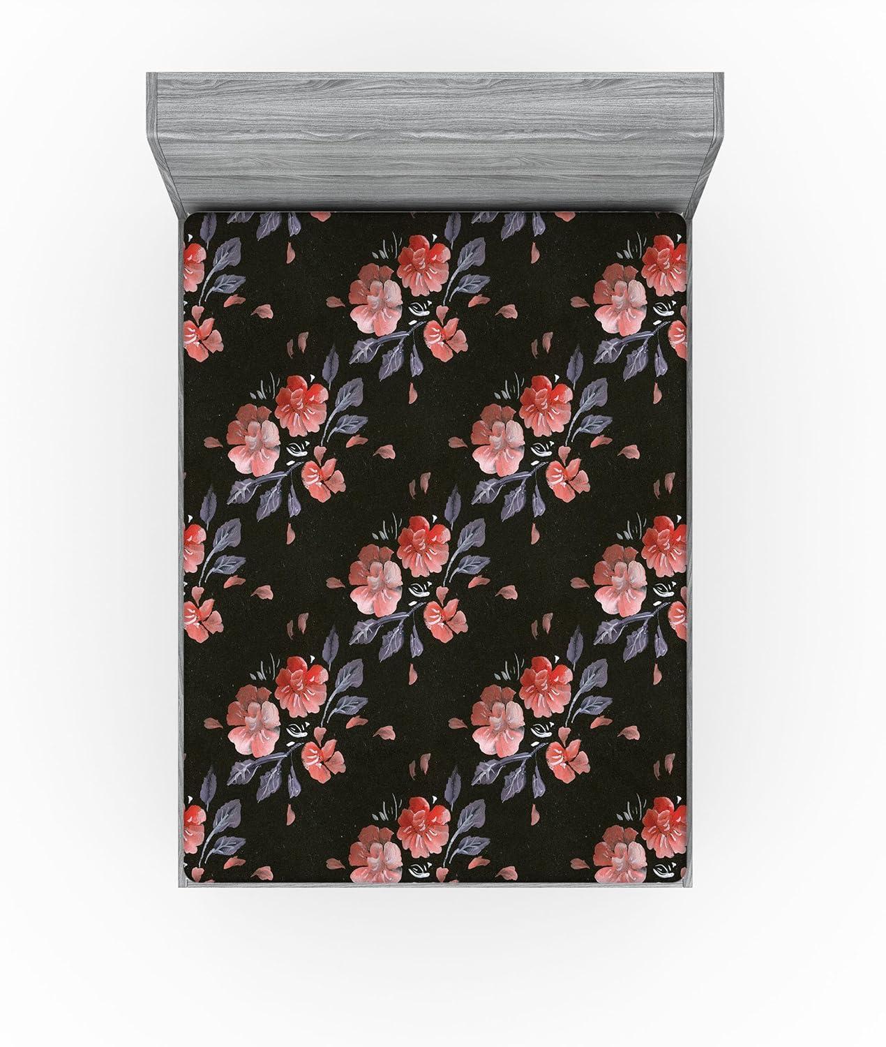 imageAmbesonne Floral Fitted Sheet Valentines Day Theme Grunge Style Repetitive Rose Flowers Abstract Decorative Soft Bedding AllRound Elastic Pocket California King Pale Fuchsia and SepiaPaprika and Dark Olive Green