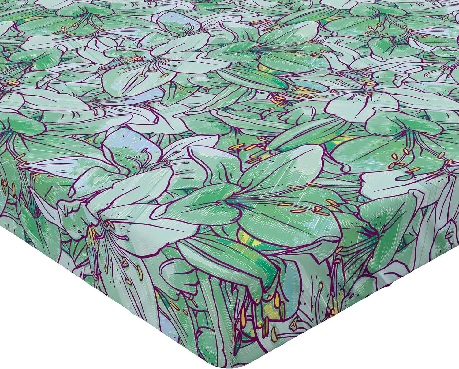 imageAmbesonne Floral Fitted Sheet Valentines Day Theme Grunge Style Repetitive Rose Flowers Abstract Decorative Soft Bedding AllRound Elastic Pocket California King Pale Fuchsia and SepiaPale Green and Earth Yellow