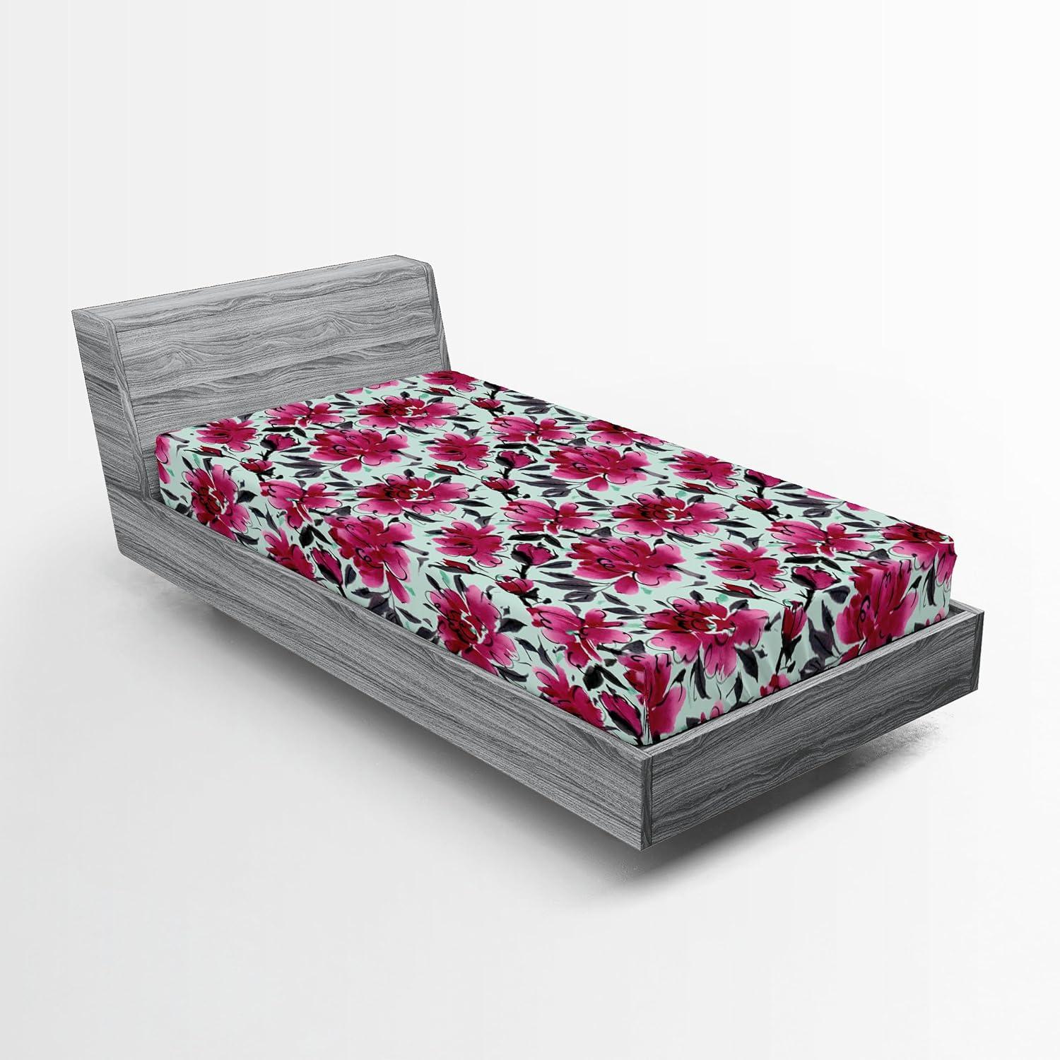 imageAmbesonne Floral Fitted Sheet Valentines Day Theme Grunge Style Repetitive Rose Flowers Abstract Decorative Soft Bedding AllRound Elastic Pocket California King Pale Fuchsia and SepiaDark Magenta Mint Green