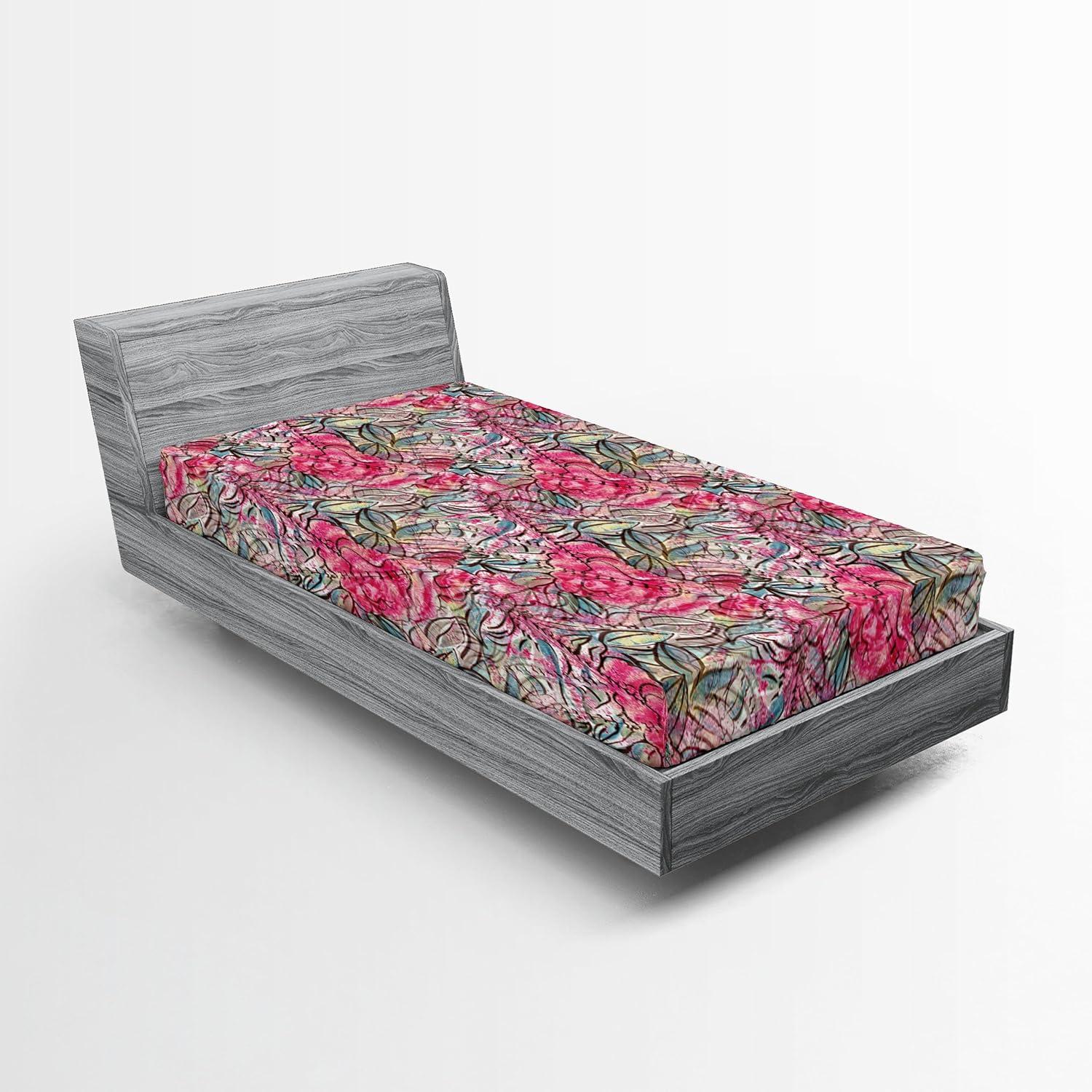 imageAmbesonne Floral Fitted Sheet Valentines Day Theme Grunge Style Repetitive Rose Flowers Abstract Decorative Soft Bedding AllRound Elastic Pocket California King Pale Fuchsia and SepiaDark Coral and Slate Blue