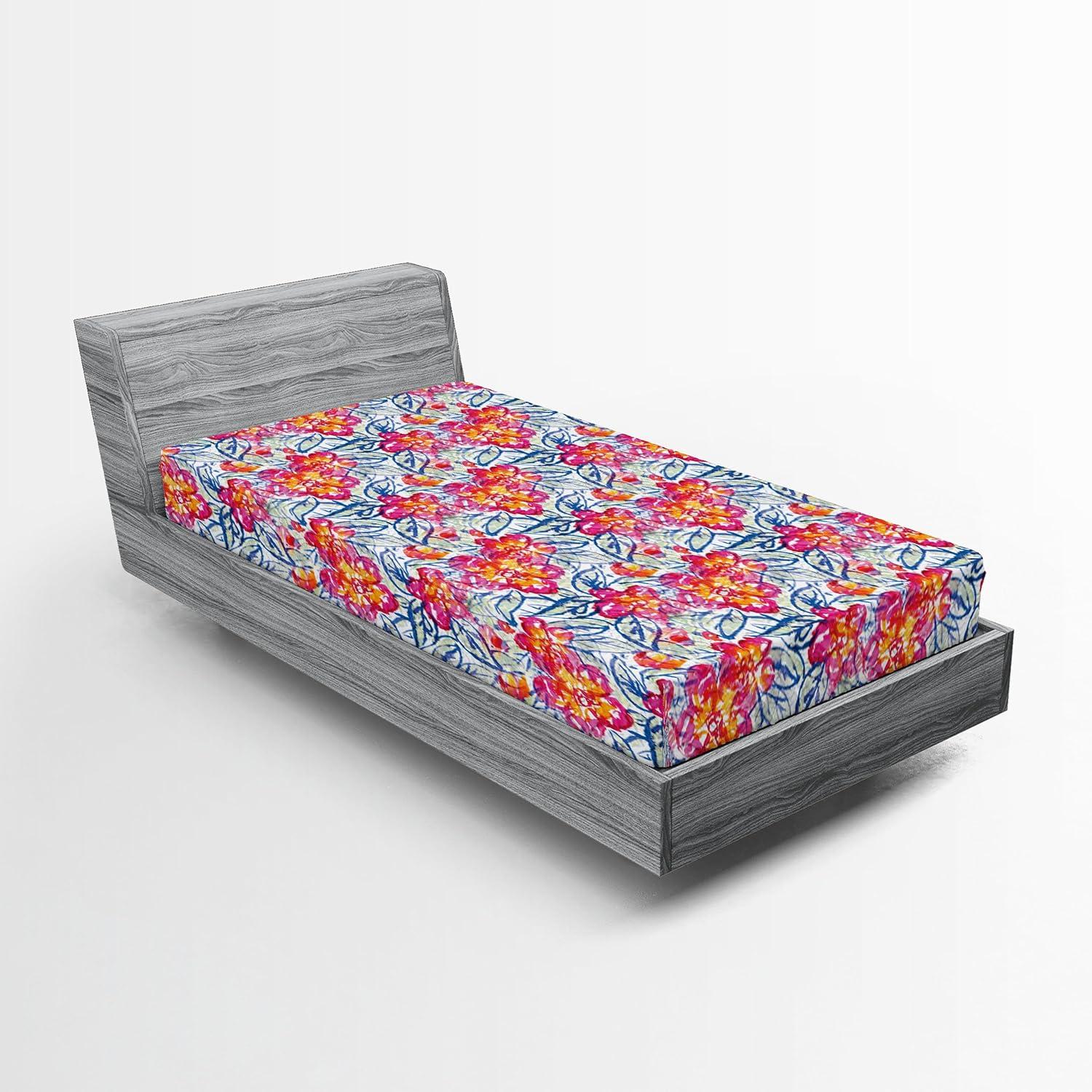 imageAmbesonne Floral Fitted Sheet Valentines Day Theme Grunge Style Repetitive Rose Flowers Abstract Decorative Soft Bedding AllRound Elastic Pocket California King Pale Fuchsia and SepiaHot Pink and Blue Violet