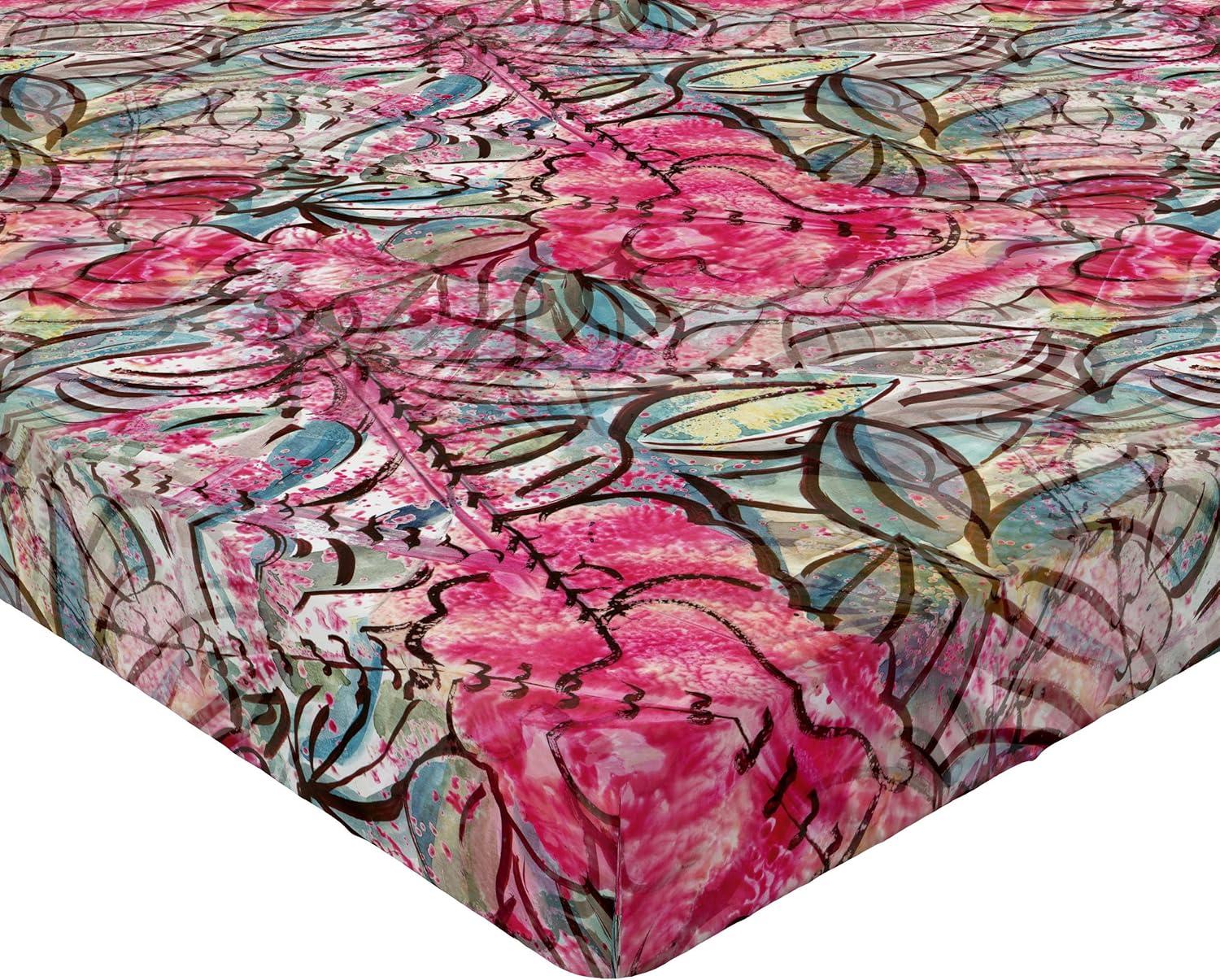 imageAmbesonne Floral Fitted Sheet Valentines Day Theme Grunge Style Repetitive Rose Flowers Abstract Decorative Soft Bedding AllRound Elastic Pocket California King Pale Fuchsia and SepiaDark Coral and Slate Blue