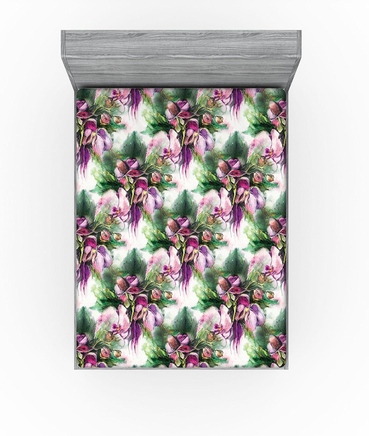 imageAmbesonne Floral Fitted Sheet Valentines Day Theme Grunge Style Repetitive Rose Flowers Abstract Decorative Soft Bedding AllRound Elastic Pocket California King Pale Fuchsia and SepiaPale Ruby and Reseda Green