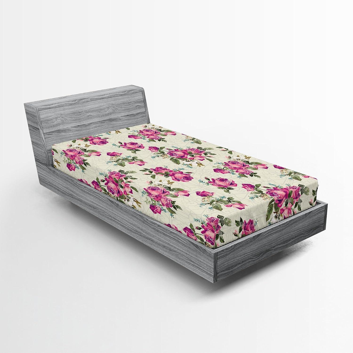 imageAmbesonne Floral Fitted Sheet Valentines Day Theme Grunge Style Repetitive Rose Flowers Abstract Decorative Soft Bedding AllRound Elastic Pocket California King Pale Fuchsia and SepiaPale Fuchsia and Sepia