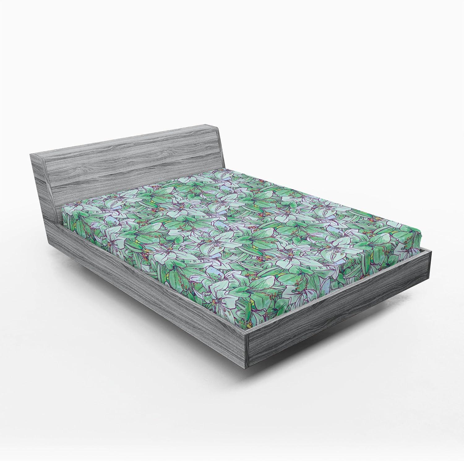 imageAmbesonne Floral Fitted Sheet Valentines Day Theme Grunge Style Repetitive Rose Flowers Abstract Decorative Soft Bedding AllRound Elastic Pocket California King Pale Fuchsia and SepiaPale Green and Earth Yellow