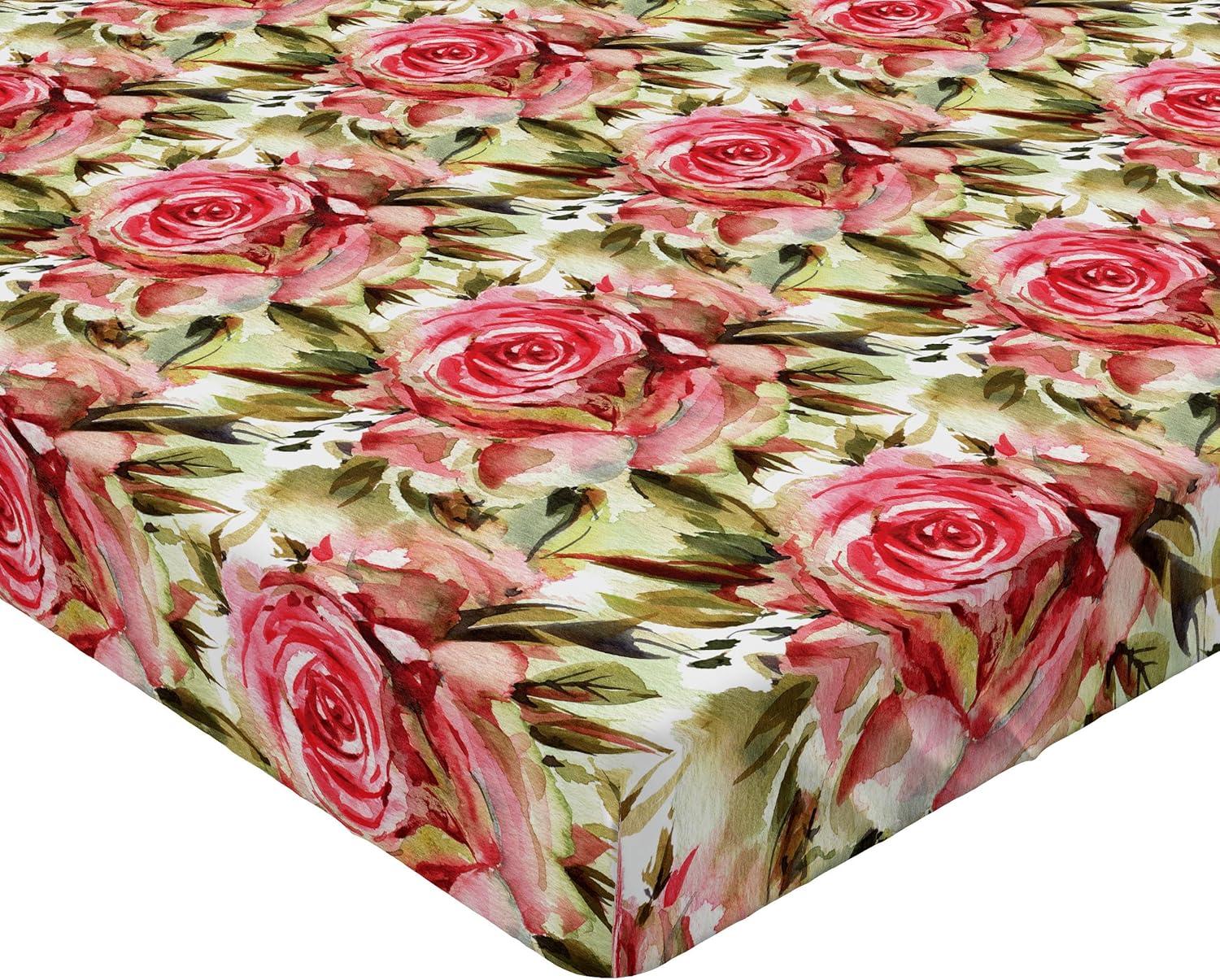 imageAmbesonne Floral Fitted Sheet Valentines Day Theme Grunge Style Repetitive Rose Flowers Abstract Decorative Soft Bedding AllRound Elastic Pocket California King Pale Fuchsia and SepiaDark Coral and Pale Camel