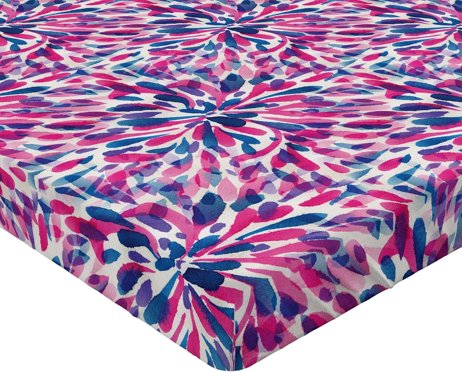 imageAmbesonne Floral Fitted Sheet Valentines Day Theme Grunge Style Repetitive Rose Flowers Abstract Decorative Soft Bedding AllRound Elastic Pocket California King Pale Fuchsia and SepiaHot Pink and Night Blue