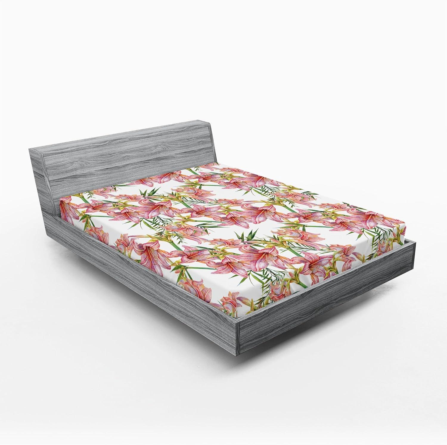 imageAmbesonne Floral Fitted Sheet Valentines Day Theme Grunge Style Repetitive Rose Flowers Abstract Decorative Soft Bedding AllRound Elastic Pocket California King Pale Fuchsia and SepiaRaspberry and Pistachio Green
