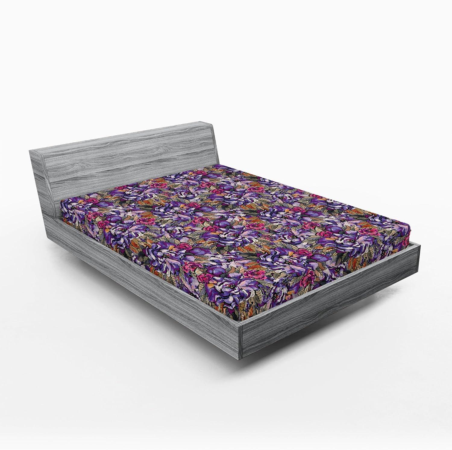 imageAmbesonne Floral Fitted Sheet Valentines Day Theme Grunge Style Repetitive Rose Flowers Abstract Decorative Soft Bedding AllRound Elastic Pocket California King Pale Fuchsia and SepiaPale Purple and Sage Green