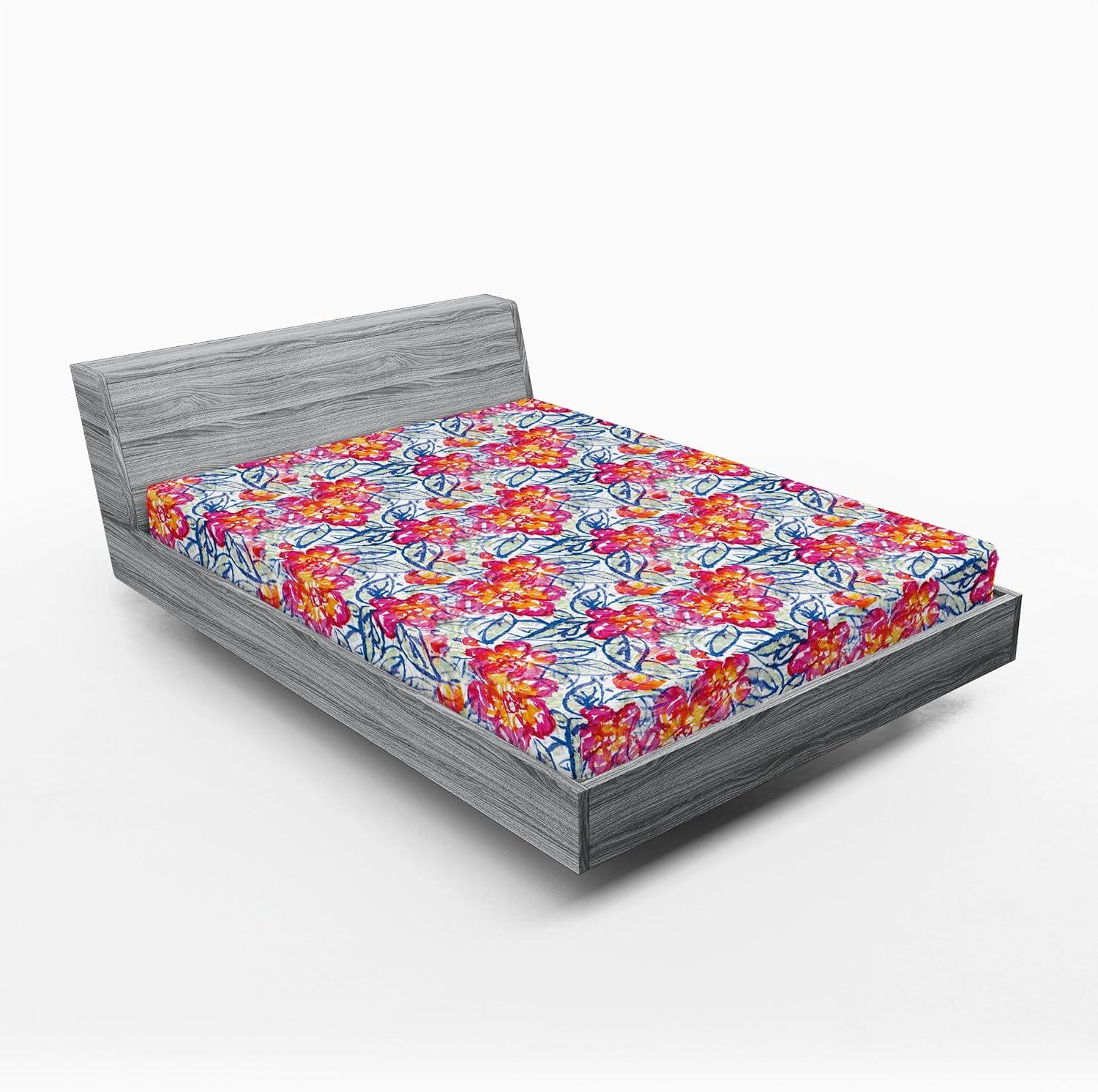 imageAmbesonne Floral Fitted Sheet Valentines Day Theme Grunge Style Repetitive Rose Flowers Abstract Decorative Soft Bedding AllRound Elastic Pocket California King Pale Fuchsia and SepiaHot Pink and Blue Violet
