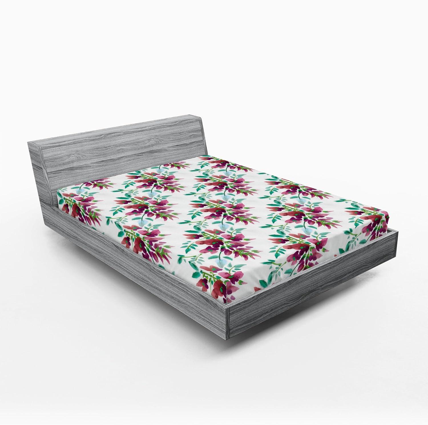 imageAmbesonne Floral Fitted Sheet Valentines Day Theme Grunge Style Repetitive Rose Flowers Abstract Decorative Soft Bedding AllRound Elastic Pocket California King Pale Fuchsia and SepiaPistachio Green and Ruby