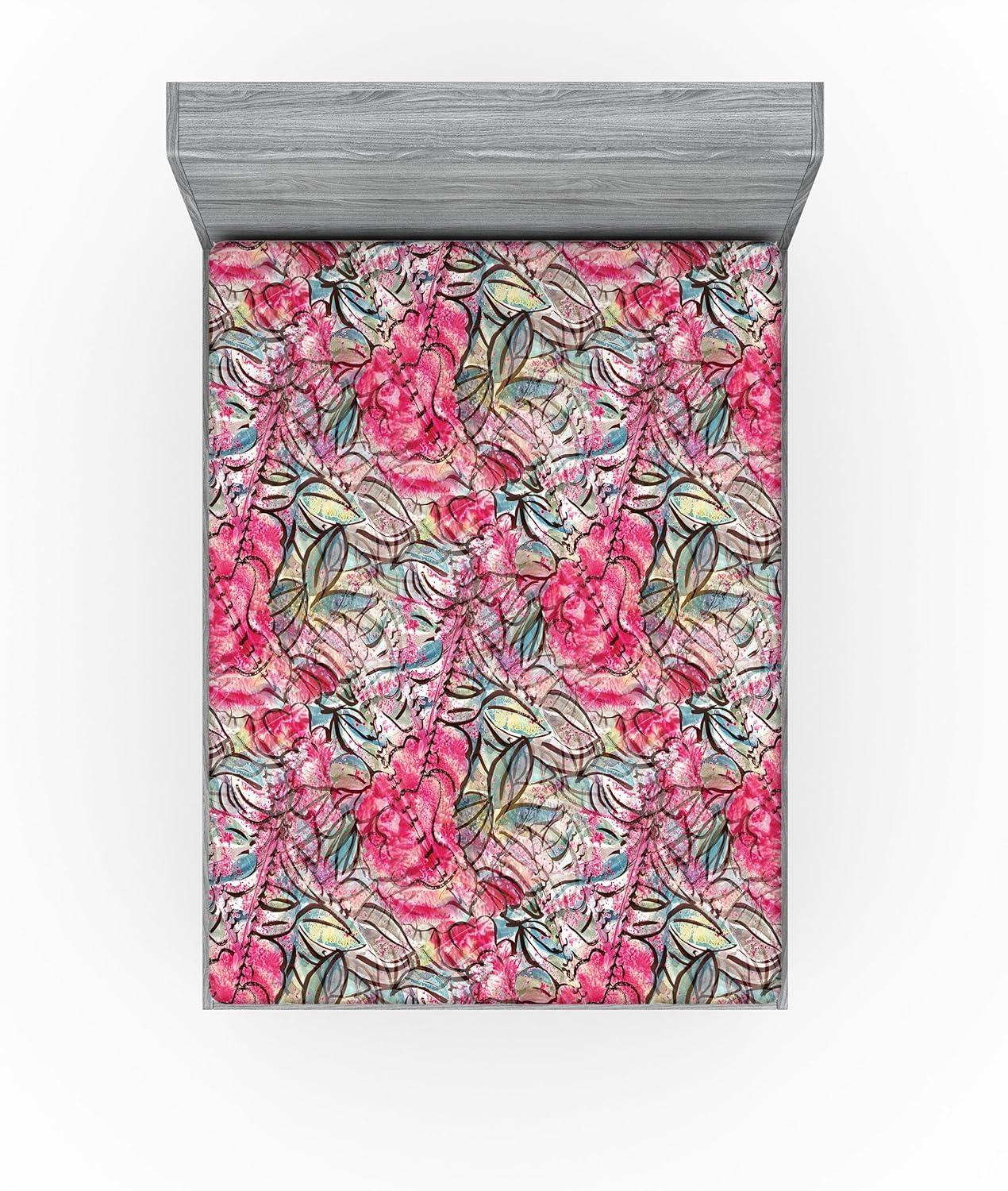 imageAmbesonne Floral Fitted Sheet Valentines Day Theme Grunge Style Repetitive Rose Flowers Abstract Decorative Soft Bedding AllRound Elastic Pocket California King Pale Fuchsia and SepiaDark Coral and Slate Blue