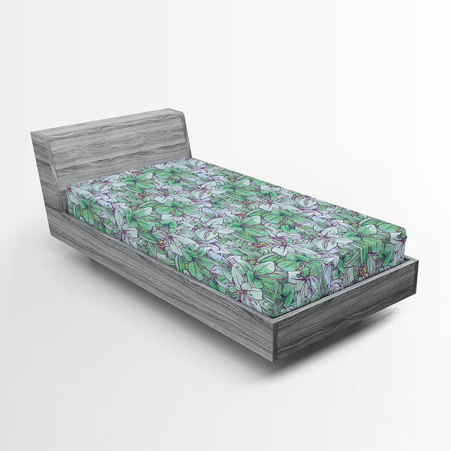 imageAmbesonne Floral Fitted Sheet Valentines Day Theme Grunge Style Repetitive Rose Flowers Abstract Decorative Soft Bedding AllRound Elastic Pocket California King Pale Fuchsia and SepiaPale Green and Earth Yellow