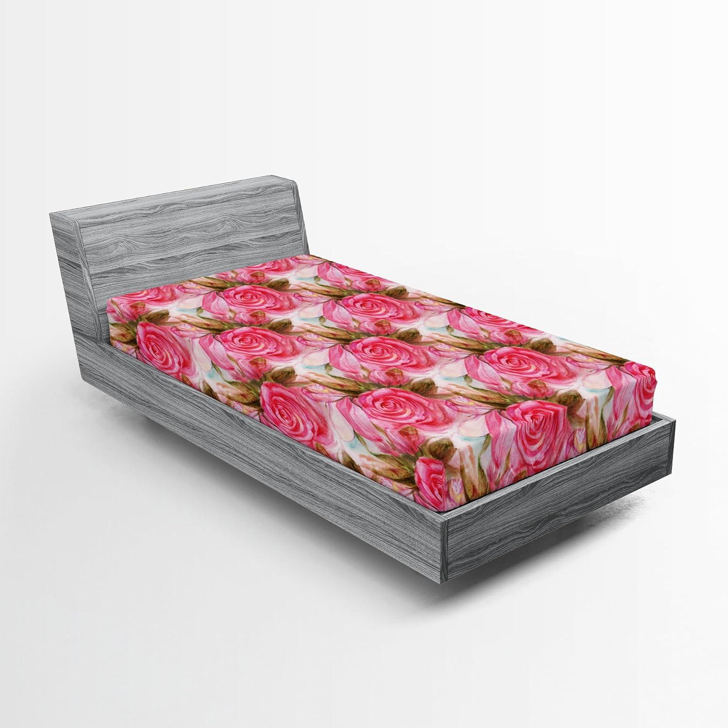 imageAmbesonne Floral Fitted Sheet Valentines Day Theme Grunge Style Repetitive Rose Flowers Abstract Decorative Soft Bedding AllRound Elastic Pocket California King Pale Fuchsia and SepiaDark Coral Khaki Green
