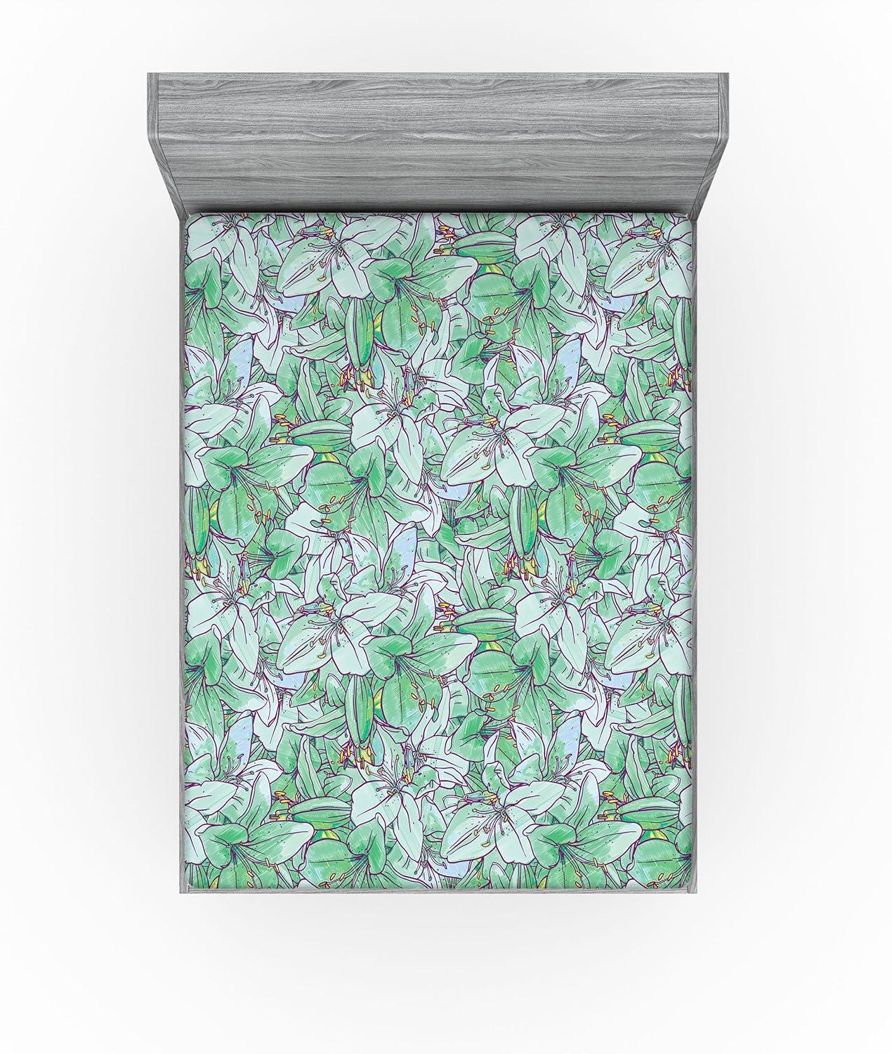 imageAmbesonne Floral Fitted Sheet Valentines Day Theme Grunge Style Repetitive Rose Flowers Abstract Decorative Soft Bedding AllRound Elastic Pocket California King Pale Fuchsia and SepiaPale Green and Earth Yellow