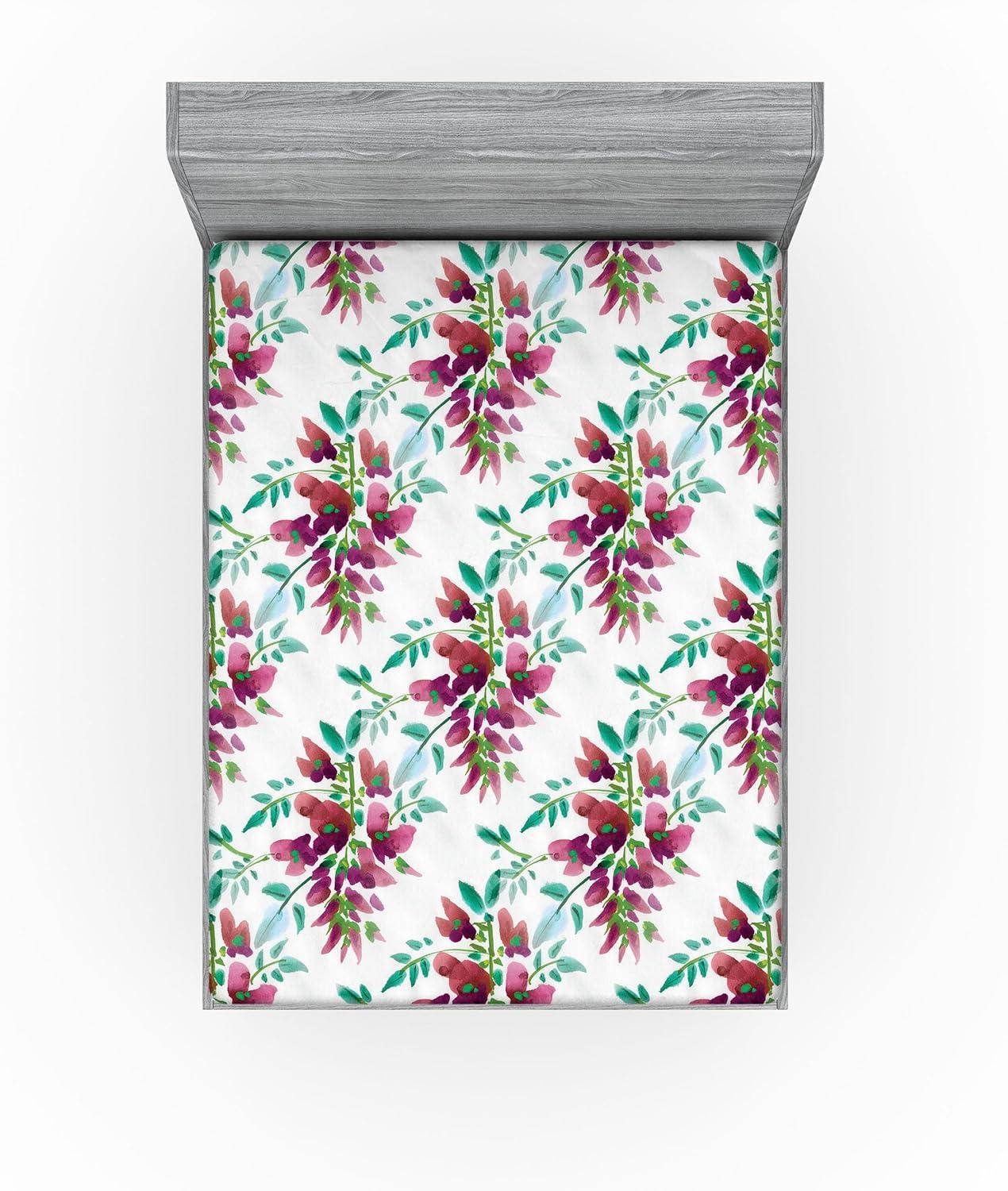 imageAmbesonne Floral Fitted Sheet Valentines Day Theme Grunge Style Repetitive Rose Flowers Abstract Decorative Soft Bedding AllRound Elastic Pocket California King Pale Fuchsia and SepiaPistachio Green and Ruby