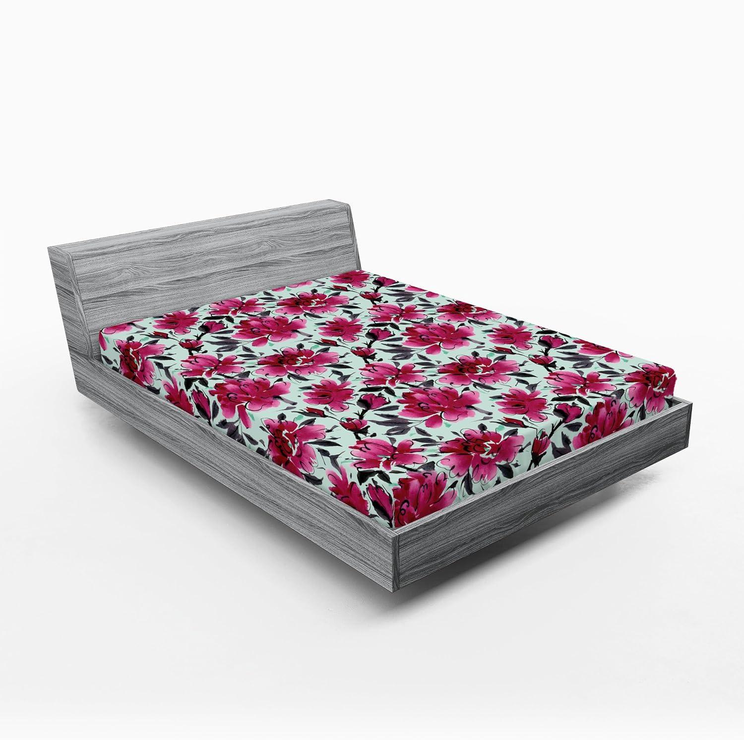 imageAmbesonne Floral Fitted Sheet Valentines Day Theme Grunge Style Repetitive Rose Flowers Abstract Decorative Soft Bedding AllRound Elastic Pocket California King Pale Fuchsia and SepiaDark Magenta Mint Green