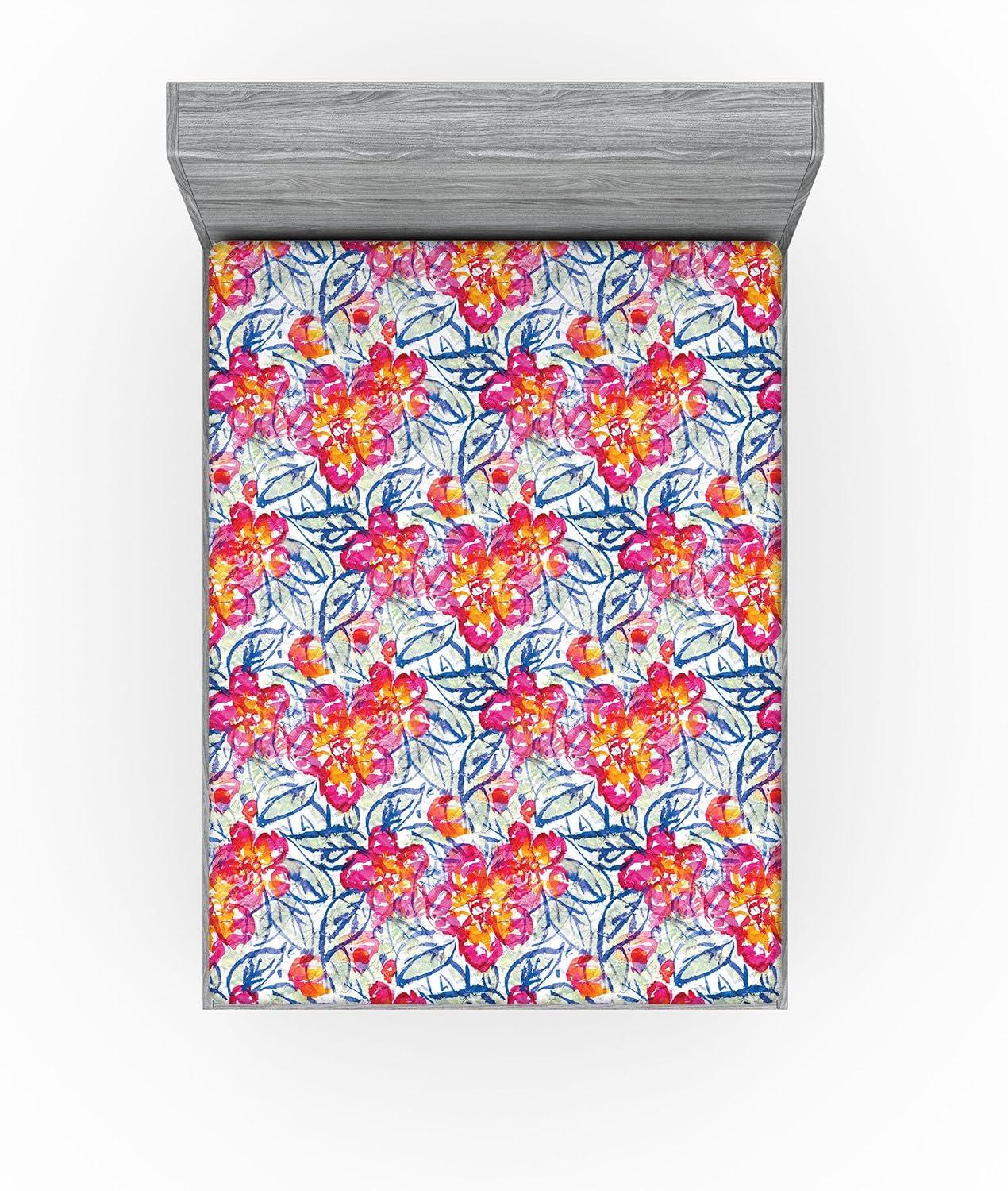 imageAmbesonne Floral Fitted Sheet Valentines Day Theme Grunge Style Repetitive Rose Flowers Abstract Decorative Soft Bedding AllRound Elastic Pocket California King Pale Fuchsia and SepiaHot Pink and Blue Violet
