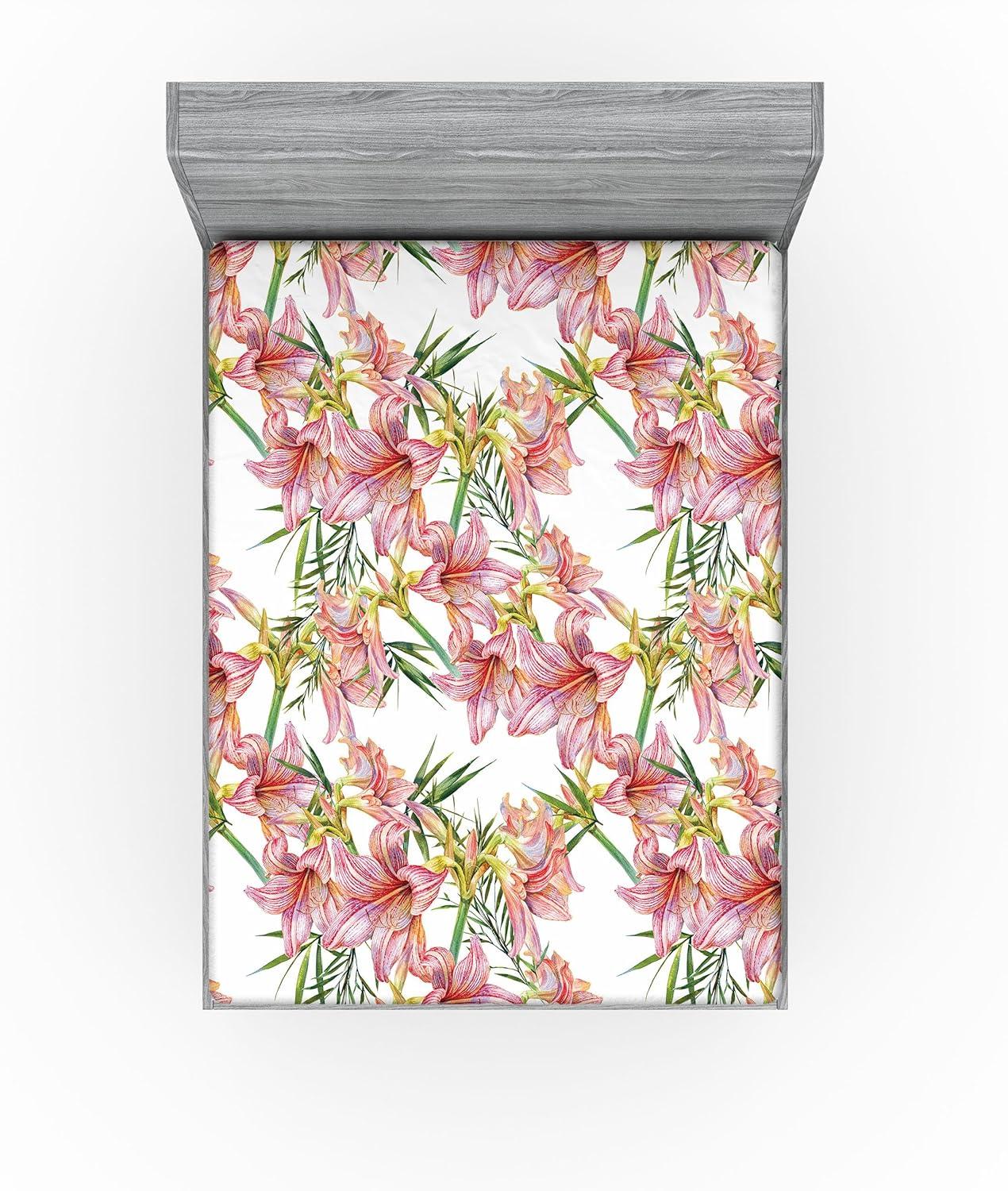 imageAmbesonne Floral Fitted Sheet Valentines Day Theme Grunge Style Repetitive Rose Flowers Abstract Decorative Soft Bedding AllRound Elastic Pocket California King Pale Fuchsia and SepiaRaspberry and Pistachio Green
