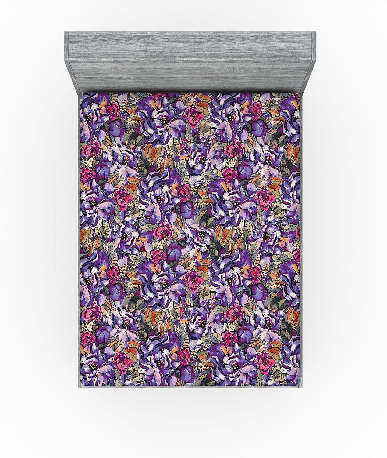 imageAmbesonne Floral Fitted Sheet Valentines Day Theme Grunge Style Repetitive Rose Flowers Abstract Decorative Soft Bedding AllRound Elastic Pocket California King Pale Fuchsia and SepiaPale Purple and Sage Green