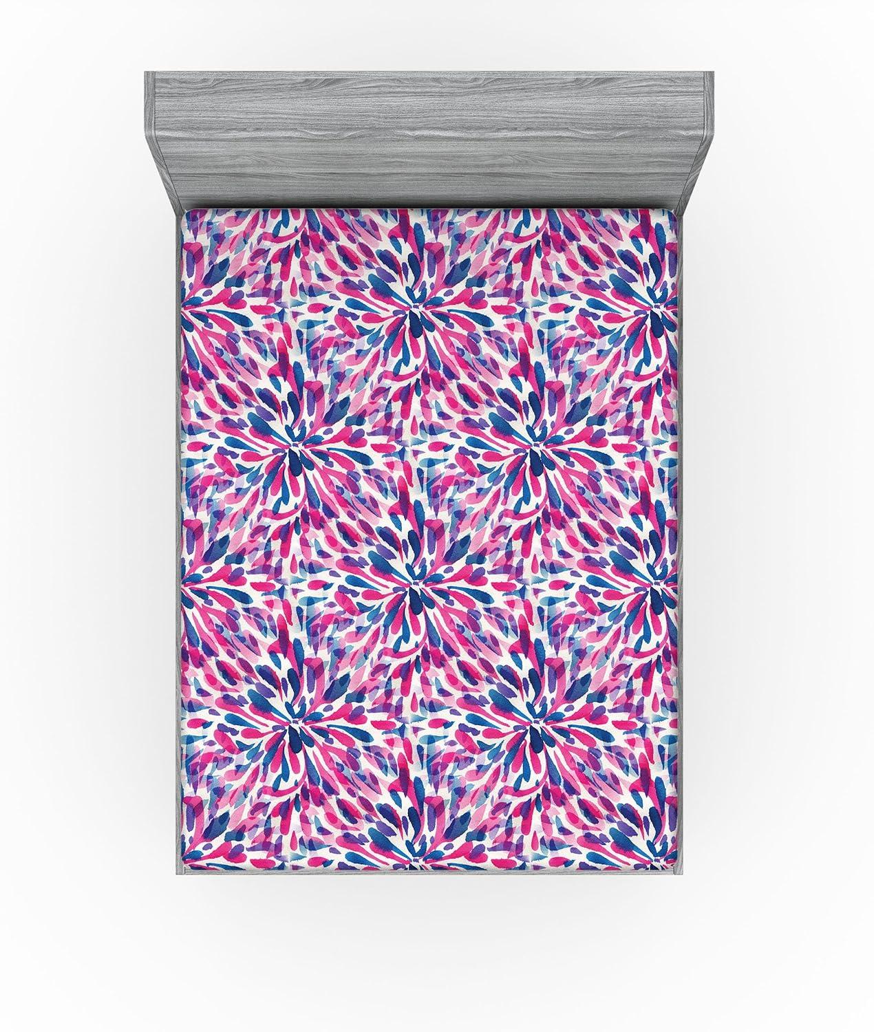 imageAmbesonne Floral Fitted Sheet Valentines Day Theme Grunge Style Repetitive Rose Flowers Abstract Decorative Soft Bedding AllRound Elastic Pocket California King Pale Fuchsia and SepiaHot Pink and Night Blue