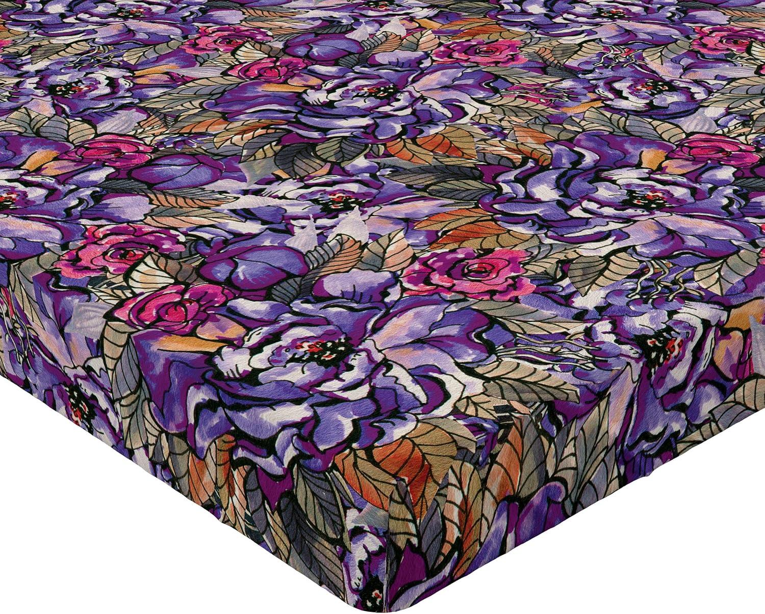 imageAmbesonne Floral Fitted Sheet Valentines Day Theme Grunge Style Repetitive Rose Flowers Abstract Decorative Soft Bedding AllRound Elastic Pocket California King Pale Fuchsia and SepiaPale Purple and Sage Green
