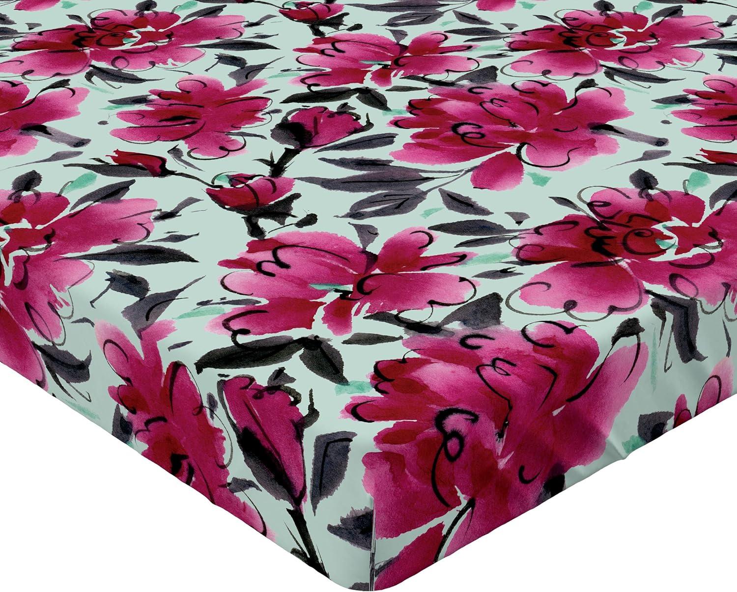 imageAmbesonne Floral Fitted Sheet Valentines Day Theme Grunge Style Repetitive Rose Flowers Abstract Decorative Soft Bedding AllRound Elastic Pocket California King Pale Fuchsia and SepiaDark Magenta Mint Green