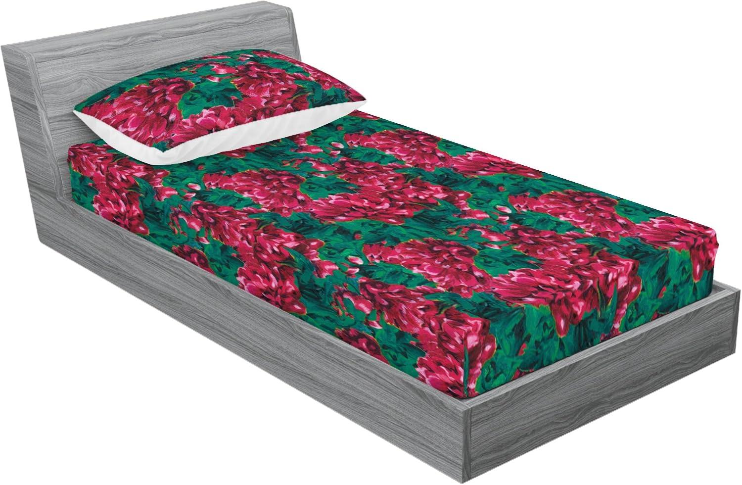 imageAmbesonne Floral Fitted Sheet amp Pillow Sham Set Realistic Painting Print A Million Roses to My Love Valentines Day Decorative Printed 3 Piece Bedding Decor Set Full Pale Pink Dark Pink and EcruRuby Pink and Forest Green