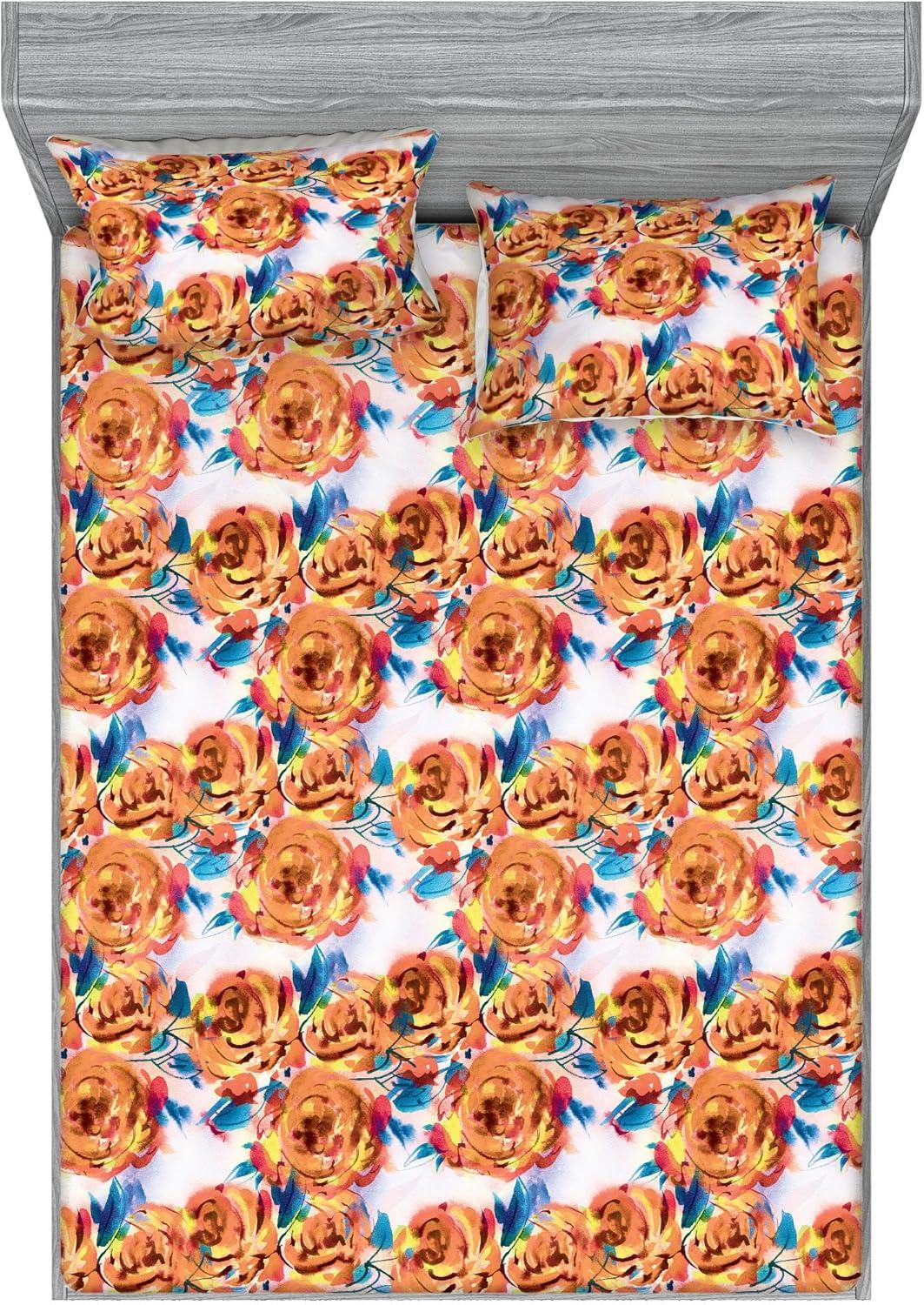 imageAmbesonne Floral Fitted Sheet amp Pillow Sham Set Realistic Painting Print A Million Roses to My Love Valentines Day Decorative Printed 3 Piece Bedding Decor Set Full Pale Pink Dark Pink and EcruGinger Sea Blue Rose