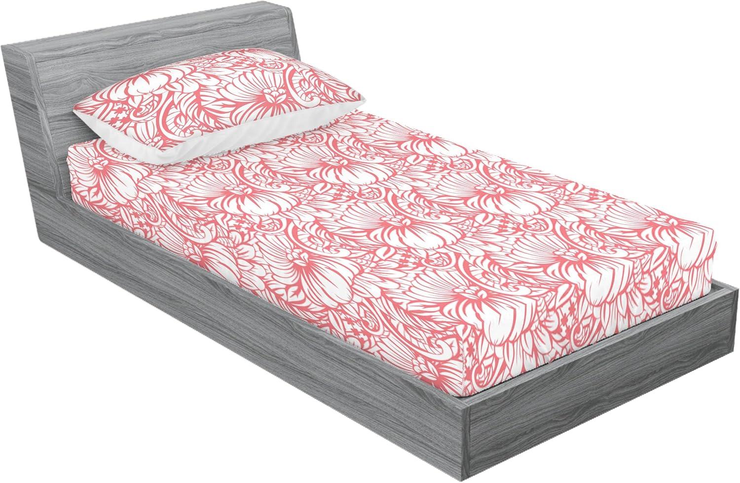 imageAmbesonne Floral Fitted Sheet amp Pillow Sham Set Realistic Painting Print A Million Roses to My Love Valentines Day Decorative Printed 3 Piece Bedding Decor Set Full Pale Pink Dark Pink and EcruPale Ruby White