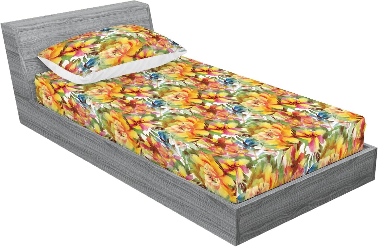 imageAmbesonne Floral Fitted Sheet amp Pillow Sham Set Realistic Painting Print A Million Roses to My Love Valentines Day Decorative Printed 3 Piece Bedding Decor Set Full Pale Pink Dark Pink and EcruMustard Pale Olive Green