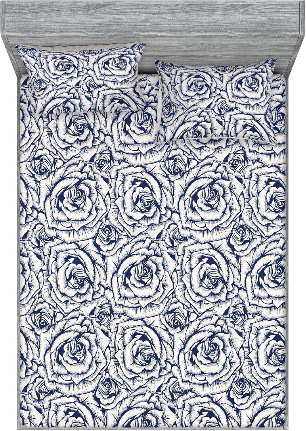 imageAmbesonne Floral Fitted Sheet amp Pillow Sham Set Realistic Painting Print A Million Roses to My Love Valentines Day Decorative Printed 3 Piece Bedding Decor Set Full Pale Pink Dark Pink and EcruCoconut and Dark Indigo