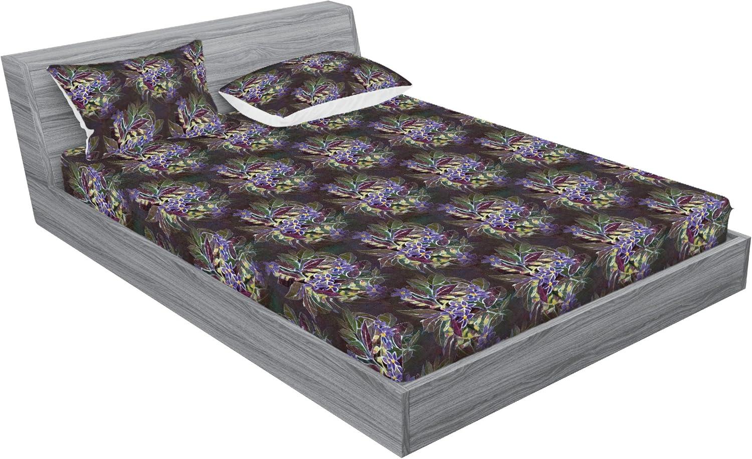 imageAmbesonne Floral Fitted Sheet amp Pillow Sham Set Realistic Painting Print A Million Roses to My Love Valentines Day Decorative Printed 3 Piece Bedding Decor Set Full Pale Pink Dark Pink and EcruLilac Plum and Laurel Green