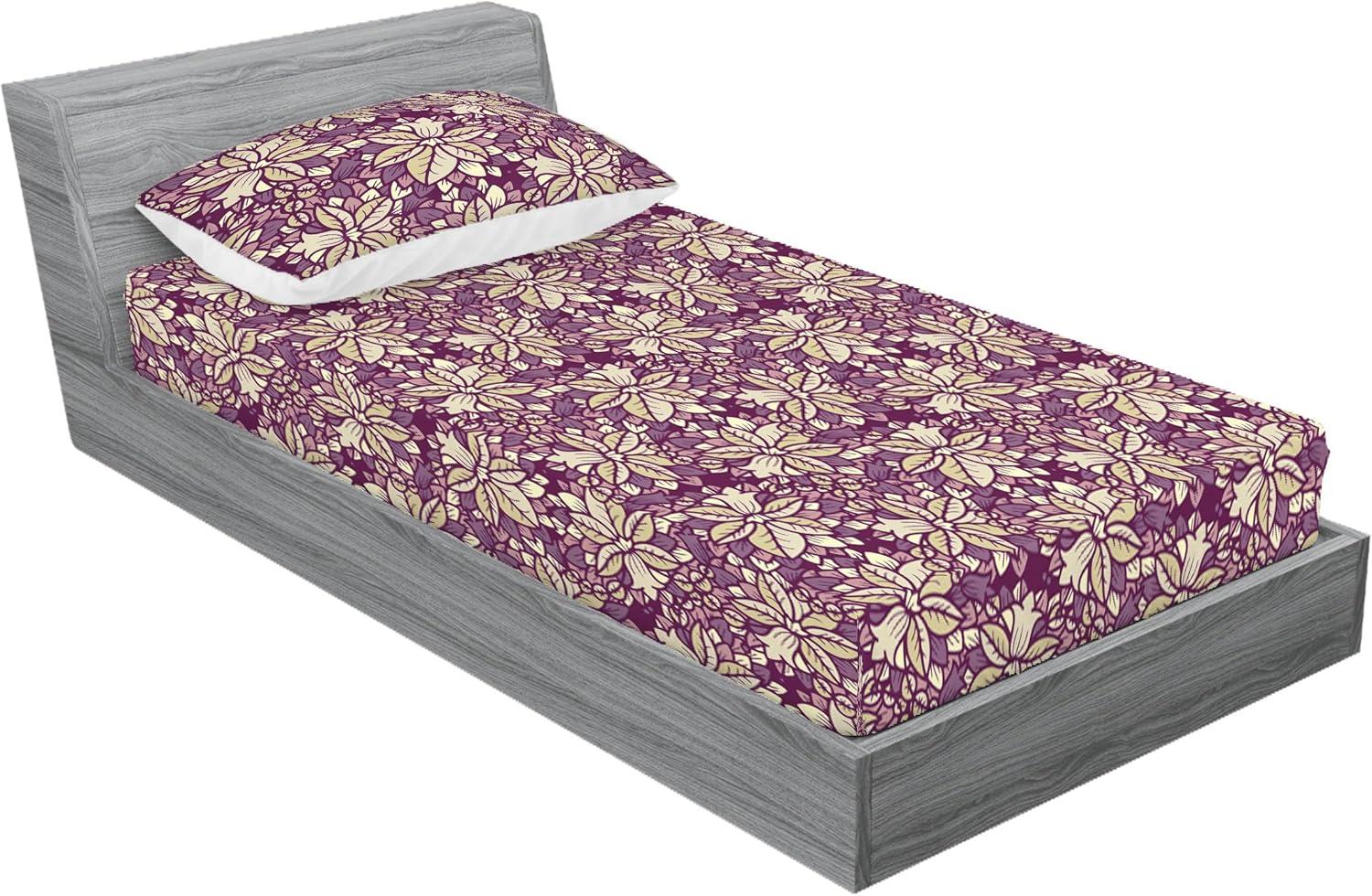 imageAmbesonne Floral Fitted Sheet amp Pillow Sham Set Realistic Painting Print A Million Roses to My Love Valentines Day Decorative Printed 3 Piece Bedding Decor Set Full Pale Pink Dark Pink and EcruEggplant Sage Green and Mauve