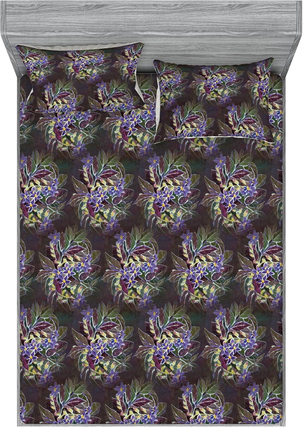 imageAmbesonne Floral Fitted Sheet amp Pillow Sham Set Realistic Painting Print A Million Roses to My Love Valentines Day Decorative Printed 3 Piece Bedding Decor Set Full Pale Pink Dark Pink and EcruLilac Plum and Laurel Green