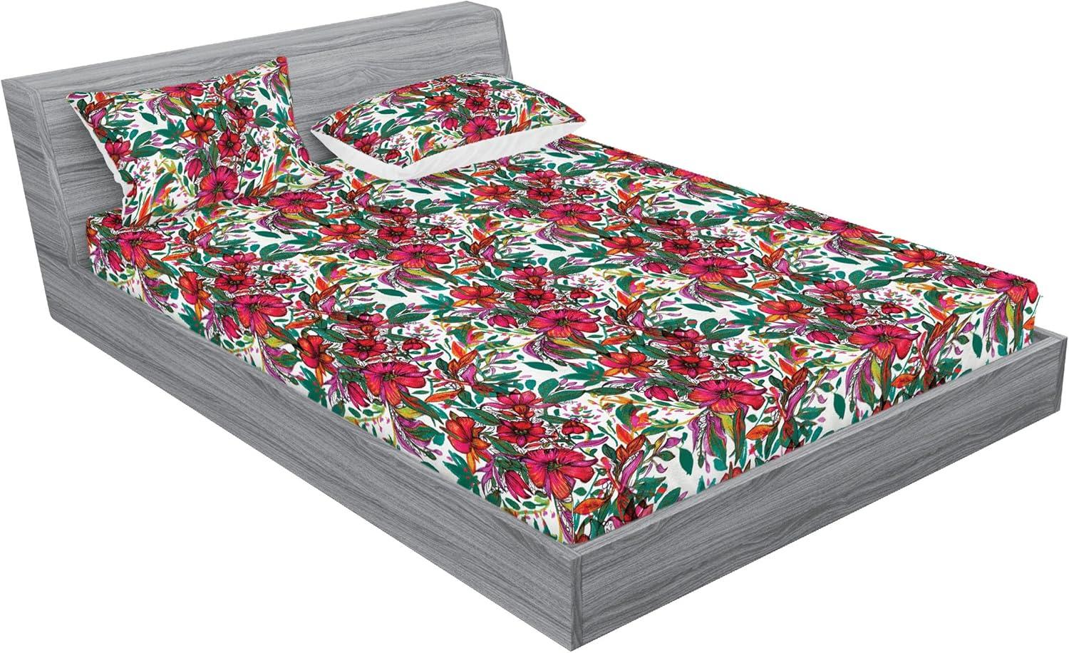 imageAmbesonne Floral Fitted Sheet amp Pillow Sham Set Realistic Painting Print A Million Roses to My Love Valentines Day Decorative Printed 3 Piece Bedding Decor Set Full Pale Pink Dark Pink and EcruRed Forest Green Coconut
