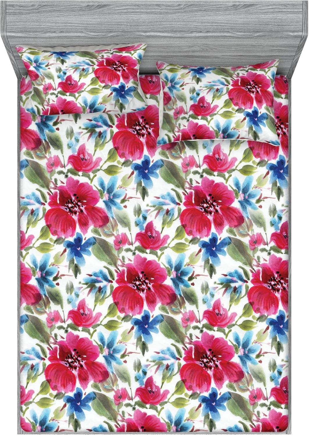 imageAmbesonne Floral Fitted Sheet amp Pillow Sham Set Realistic Painting Print A Million Roses to My Love Valentines Day Decorative Printed 3 Piece Bedding Decor Set Full Pale Pink Dark Pink and EcruPastel Pink Sage Green