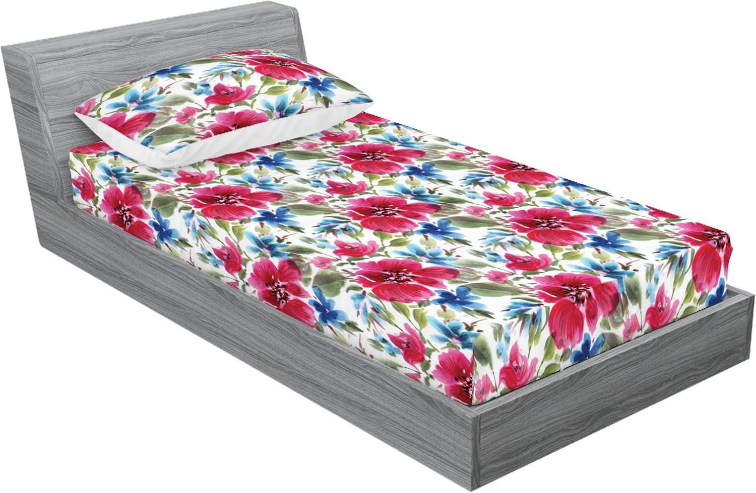 imageAmbesonne Floral Fitted Sheet amp Pillow Sham Set Realistic Painting Print A Million Roses to My Love Valentines Day Decorative Printed 3 Piece Bedding Decor Set Full Pale Pink Dark Pink and EcruPastel Pink Sage Green