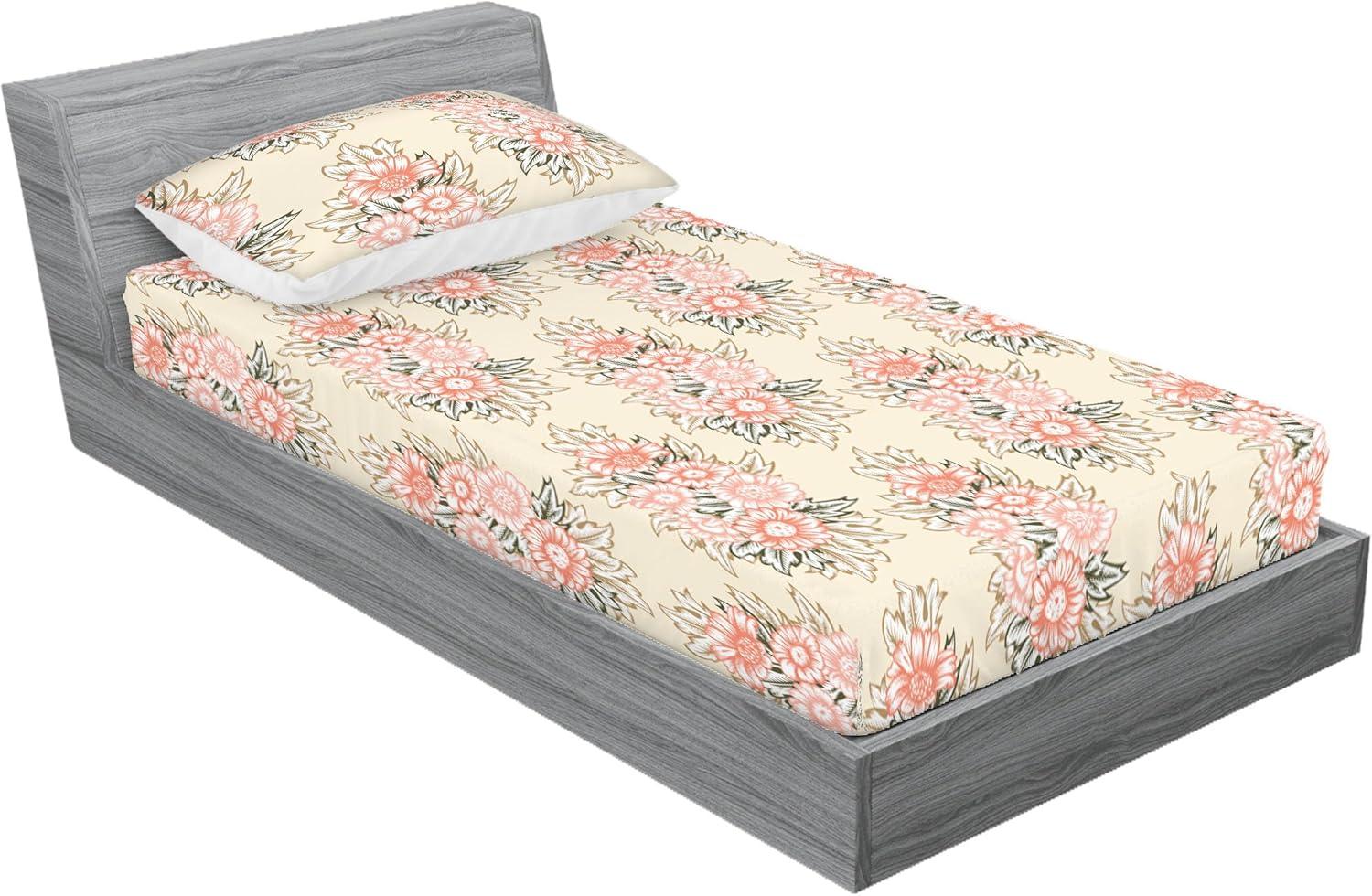 imageAmbesonne Floral Fitted Sheet amp Pillow Sham Set Realistic Painting Print A Million Roses to My Love Valentines Day Decorative Printed 3 Piece Bedding Decor Set Full Pale Pink Dark Pink and EcruBeige Coral and Dark Tan