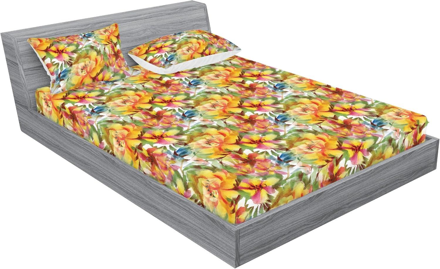 imageAmbesonne Floral Fitted Sheet amp Pillow Sham Set Realistic Painting Print A Million Roses to My Love Valentines Day Decorative Printed 3 Piece Bedding Decor Set Full Pale Pink Dark Pink and EcruMustard Pale Olive Green