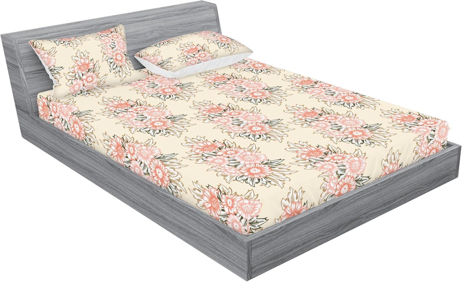 imageAmbesonne Floral Fitted Sheet amp Pillow Sham Set Realistic Painting Print A Million Roses to My Love Valentines Day Decorative Printed 3 Piece Bedding Decor Set Full Pale Pink Dark Pink and EcruBeige Coral and Dark Tan