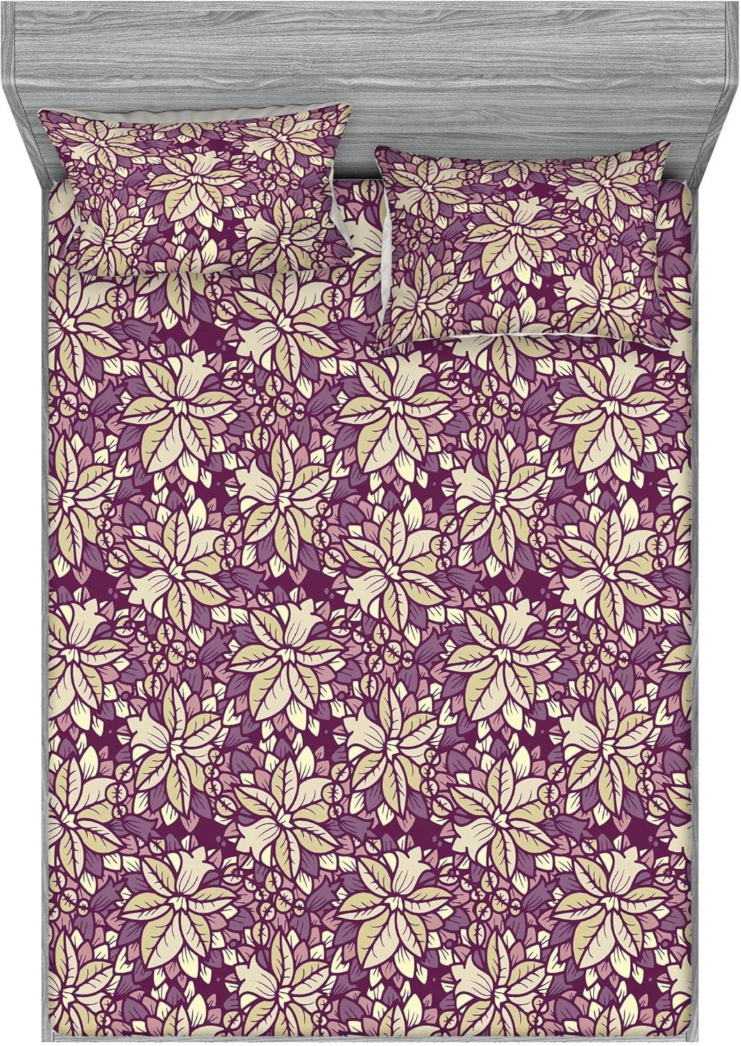 imageAmbesonne Floral Fitted Sheet amp Pillow Sham Set Realistic Painting Print A Million Roses to My Love Valentines Day Decorative Printed 3 Piece Bedding Decor Set Full Pale Pink Dark Pink and EcruEggplant Sage Green and Mauve