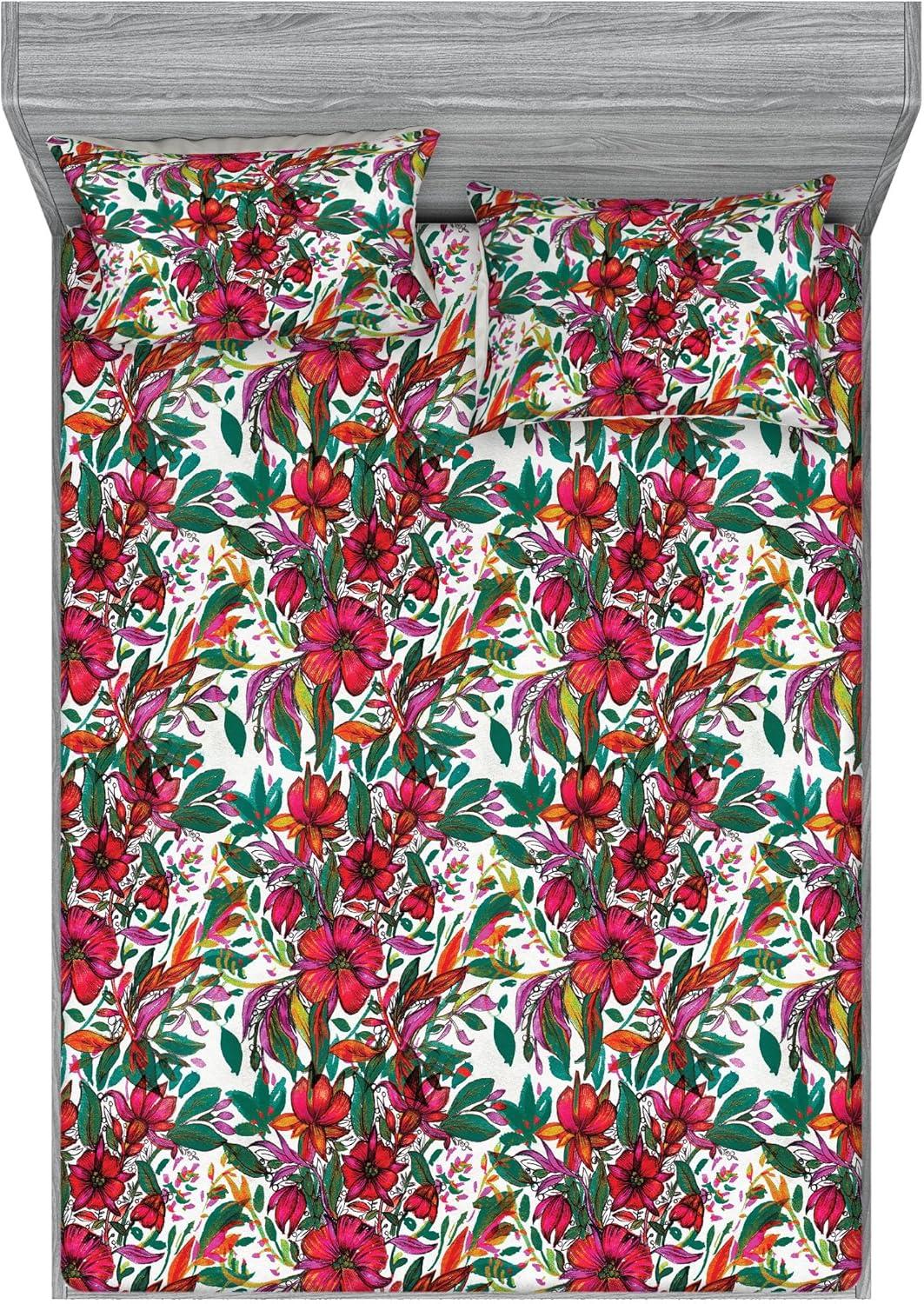 imageAmbesonne Floral Fitted Sheet amp Pillow Sham Set Realistic Painting Print A Million Roses to My Love Valentines Day Decorative Printed 3 Piece Bedding Decor Set Full Pale Pink Dark Pink and EcruRed Forest Green Coconut