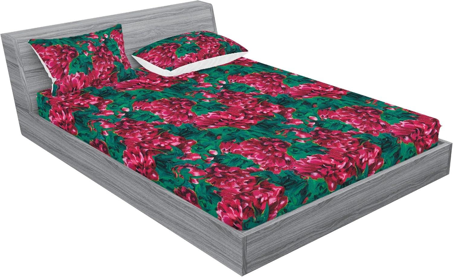 imageAmbesonne Floral Fitted Sheet amp Pillow Sham Set Realistic Painting Print A Million Roses to My Love Valentines Day Decorative Printed 3 Piece Bedding Decor Set Full Pale Pink Dark Pink and EcruRuby Pink and Forest Green