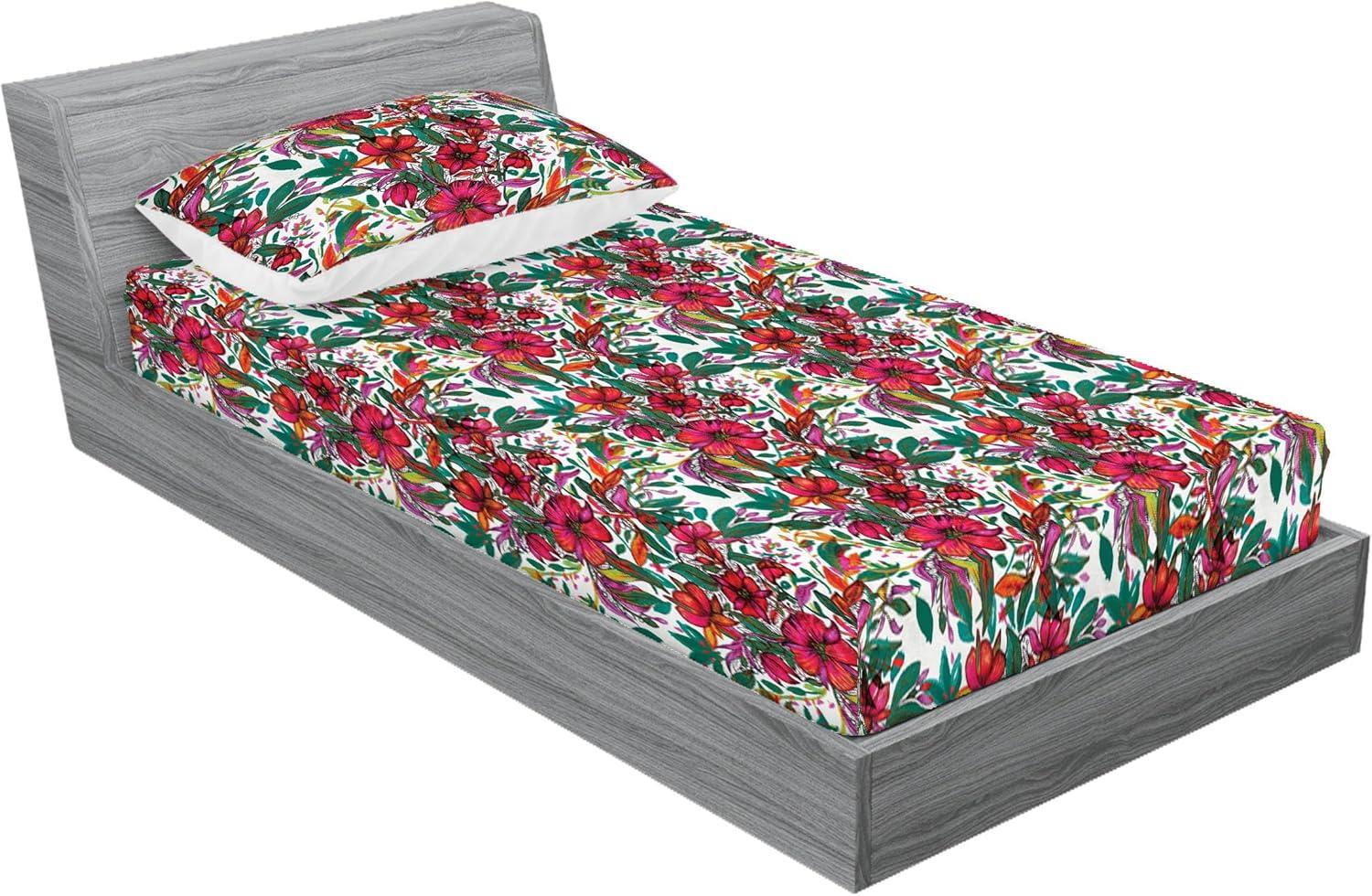 imageAmbesonne Floral Fitted Sheet amp Pillow Sham Set Realistic Painting Print A Million Roses to My Love Valentines Day Decorative Printed 3 Piece Bedding Decor Set Full Pale Pink Dark Pink and EcruRed Forest Green Coconut