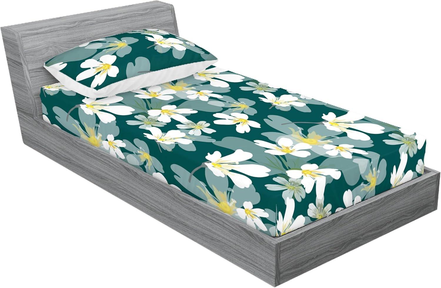 imageAmbesonne Floral Fitted Sheet amp Pillow Sham Set Romantic Concept Art Featuring Rose Flowers Hearts Leaves Valentine Decorative Printed 3 Piece Bedding Decor Set Queen Pastel Pink and Fern GreenWhite Pale Teal Grey Teal