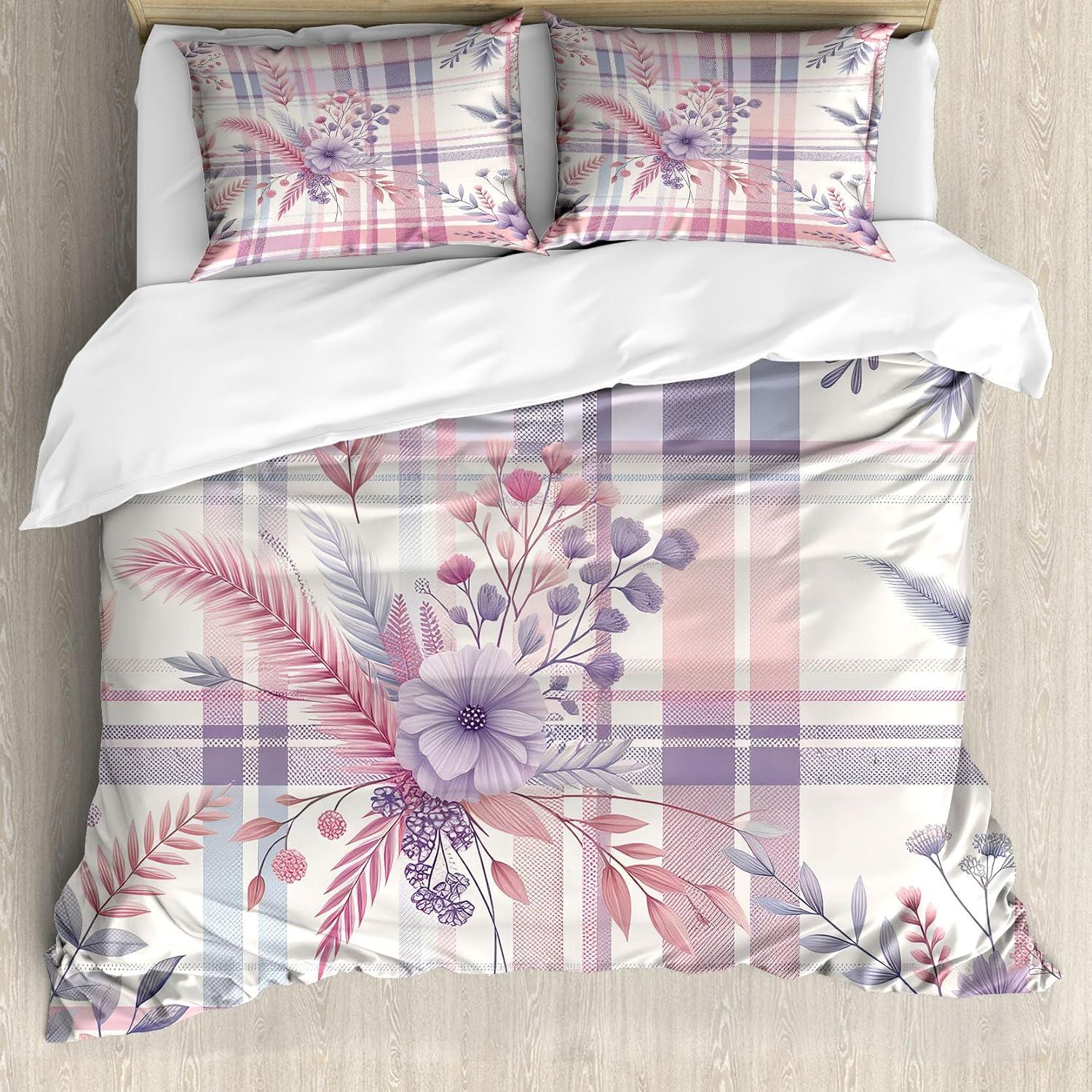imageAmbesonne Floral Heart Duvet Cover Set Tenderness of Romantic Garden Ivy Branches and Roses Valentines Day Decorative 3 Piece Bedding Set with 2 Pillow Shams Queen Size Laurel Green and PinkLilac and Pale Pink