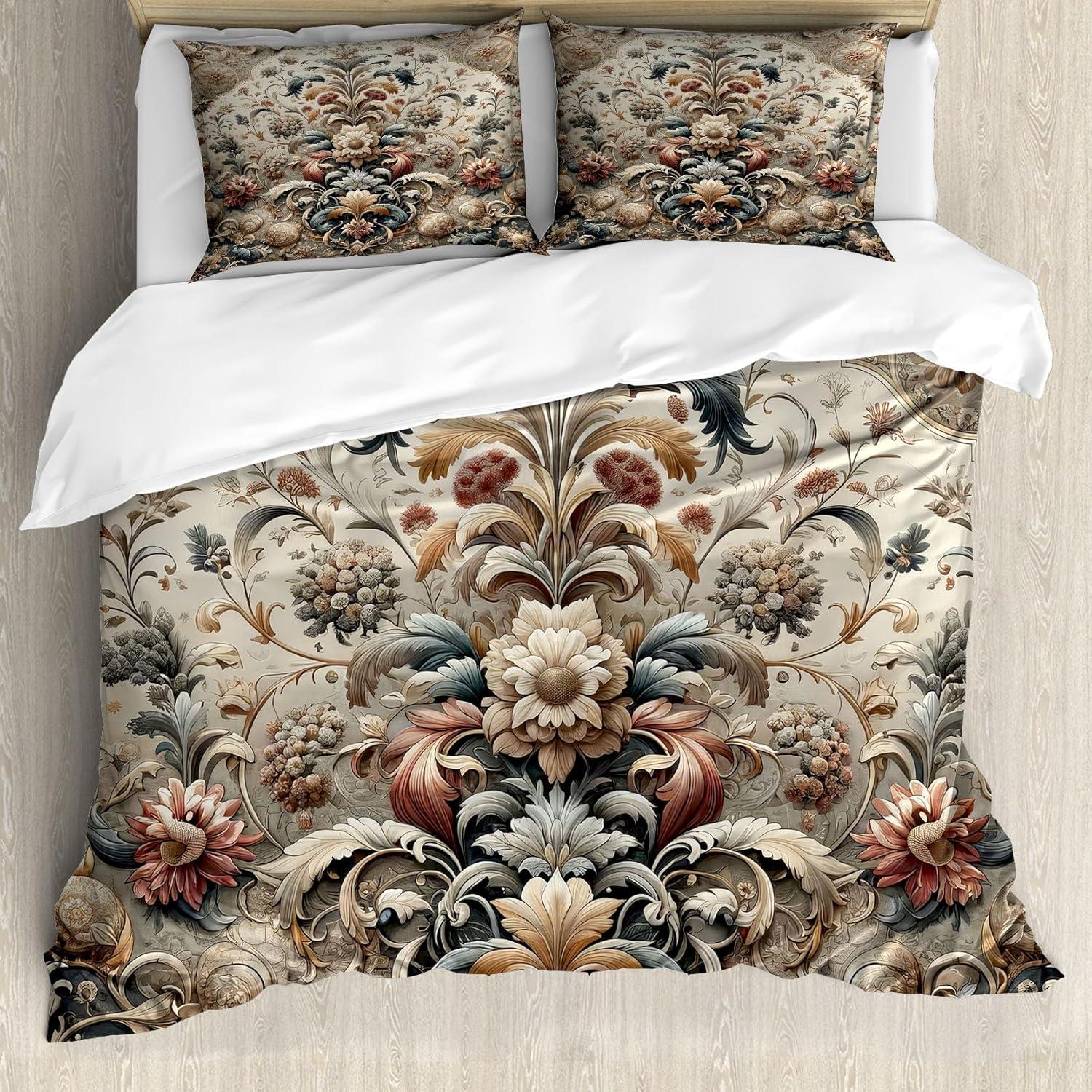 imageAmbesonne Floral Heart Duvet Cover Set Tenderness of Romantic Garden Ivy Branches and Roses Valentines Day Decorative 3 Piece Bedding Set with 2 Pillow Shams Queen Size Laurel Green and PinkTan Dark Blue and Pale Ruby
