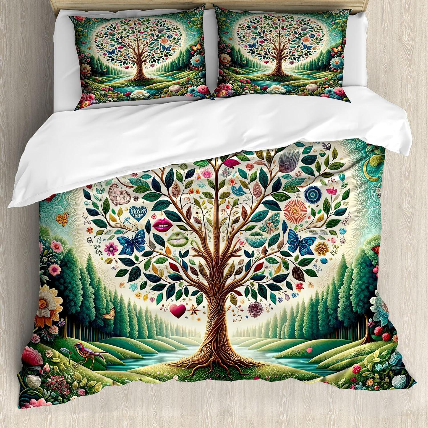 imageAmbesonne Floral Heart Duvet Cover Set Tenderness of Romantic Garden Ivy Branches and Roses Valentines Day Decorative 3 Piece Bedding Set with 2 Pillow Shams Queen Size Laurel Green and PinkGreen Blue and Pink